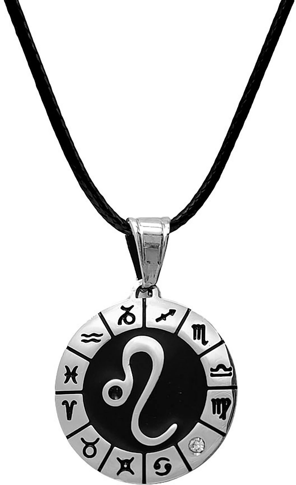 Firetti Kette mit Anhänger Schmuck Geschenk Edelstahl Leder Halsschmuck Halskette Sternzeichen, Made in Germany - mit Similistein