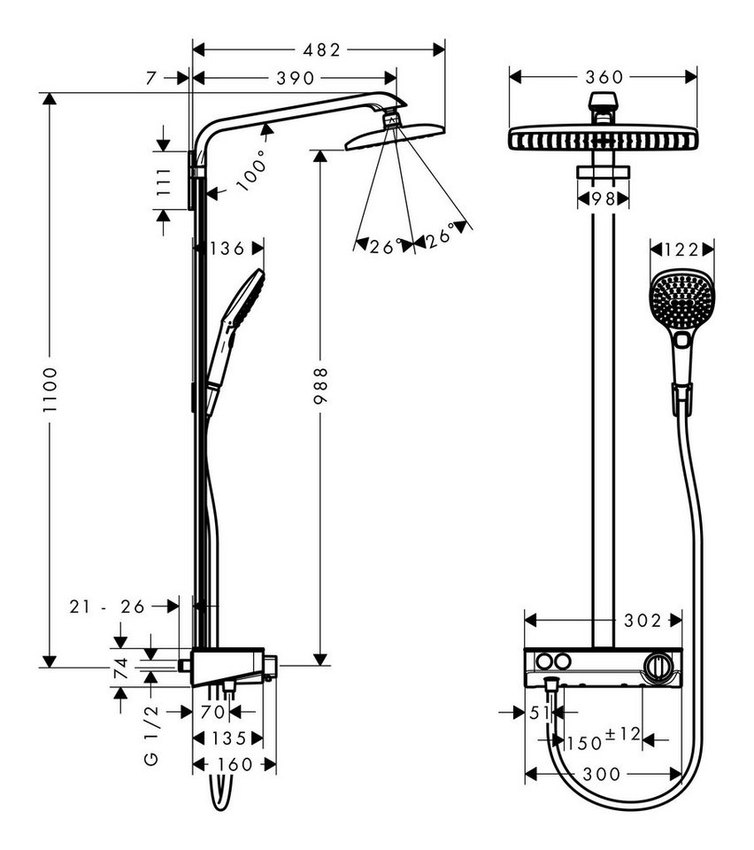 Thumbnail - hansgrohe Duschsystem Raindance E Showerpipe, Höhe 110 cm, 360 1jet mit ShowerTablet Select 300 - Chrom