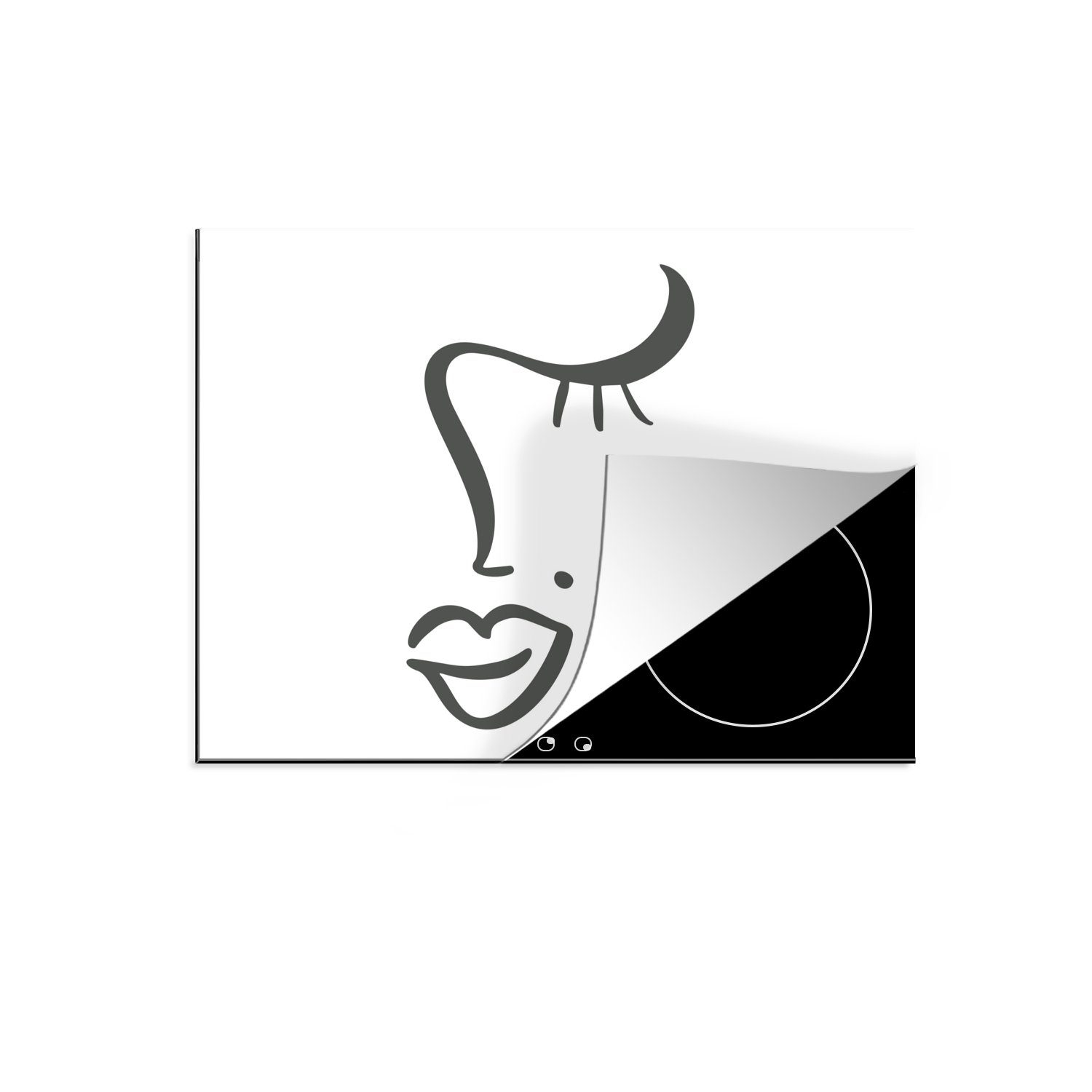 MuchoWow Herdblende-/Abdeckplatte Frau - Gesicht - Minimalismus, Vinyl, (1 tlg), 71x52 cm, Induktionskochfeld Schutz für die küche, Ceranfeldabdeckung