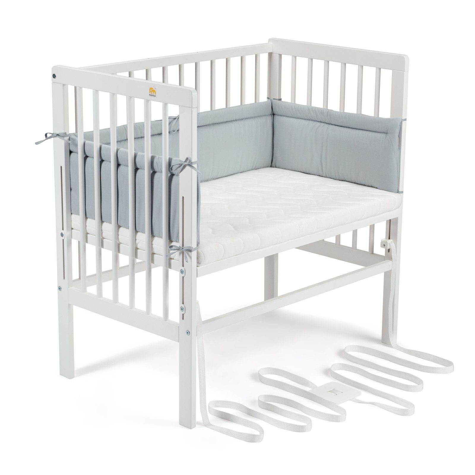 Beistellbett Babybett Boxspring weiß lackiert, 90 x 55 cm Liegefläche