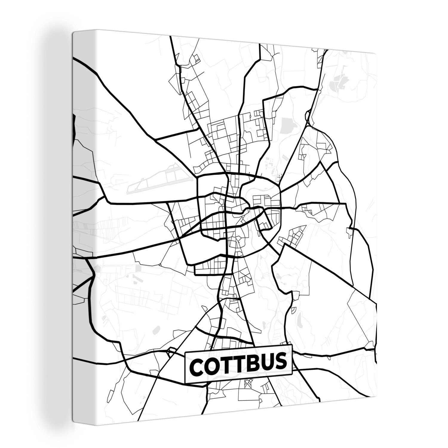 Leinwand St), Schlafzimmer Karte Cottbus - Leinwandbild - Wohnzimmer für (1 OneMillionCanvasses® Bilder Stadtplan,