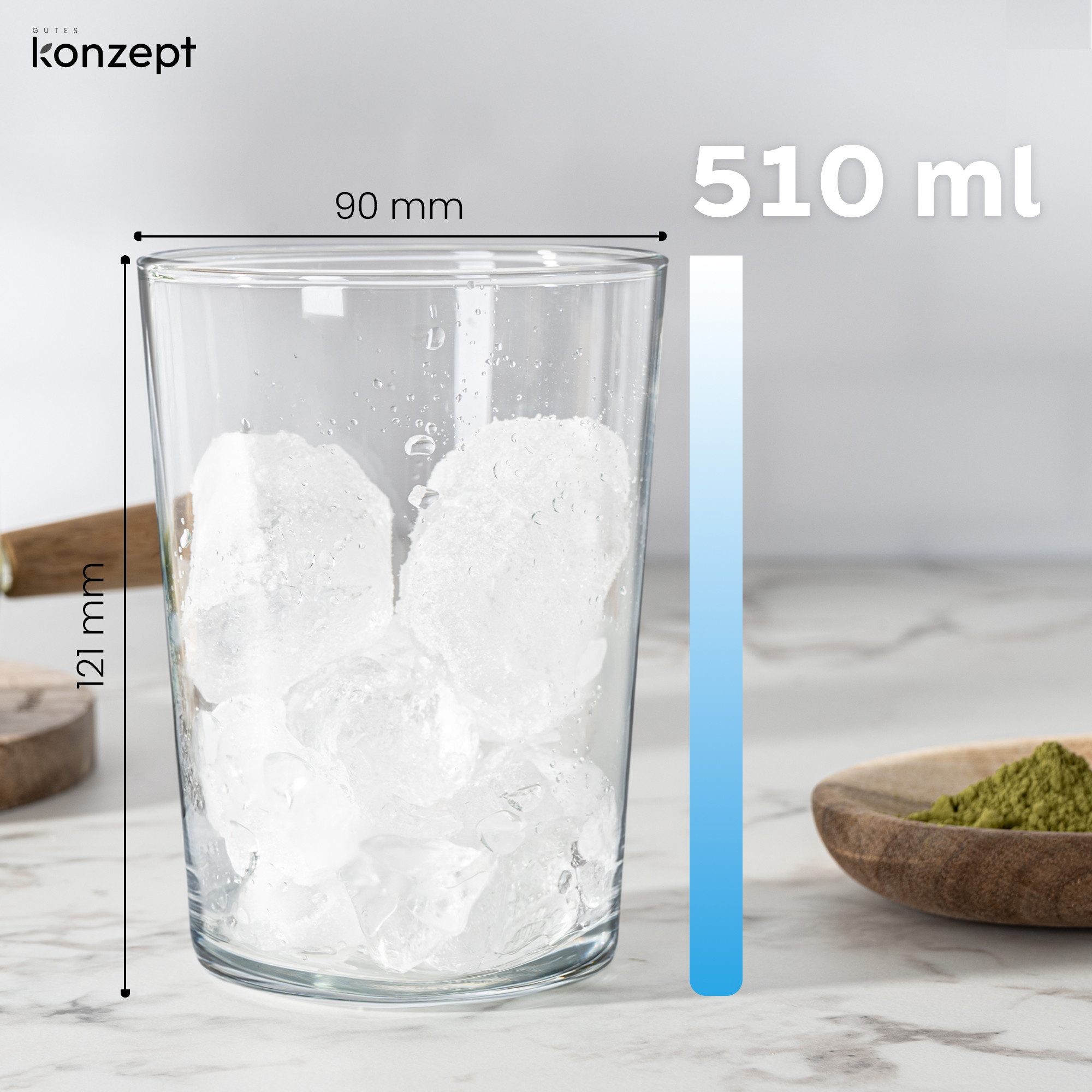 KONZEPT Gläser-Set Trinkgläser Set, groß-500 ml, Kristallklare, 6-tlg., ideal für Wasser, Saft & Eisgetränke