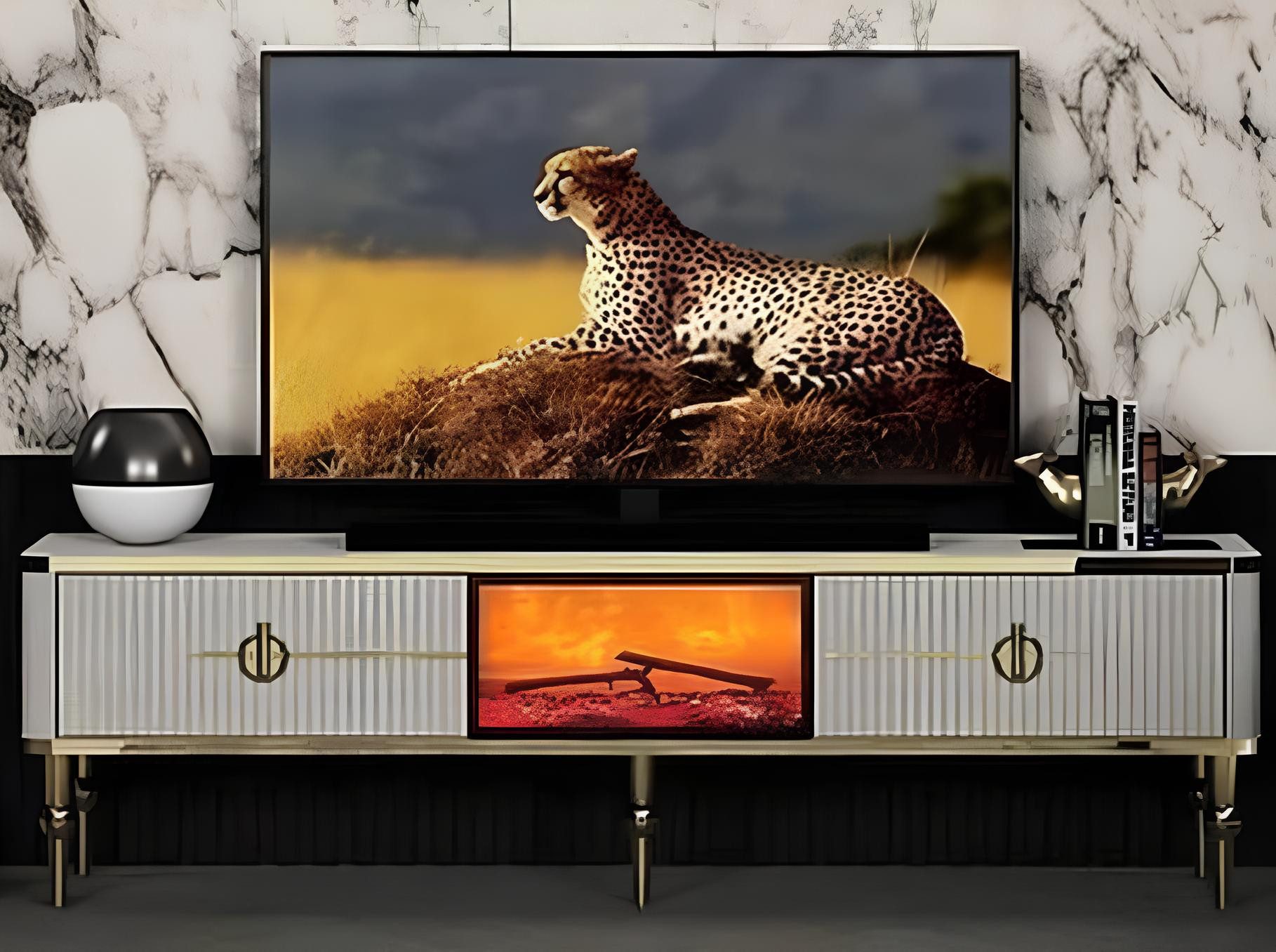 Xlmoebel TV-Schrank Elegantes TV Lowboard aus MDF und Metall in Weiß und Gold (1-St., TV-Lowboard) Hergestellt in Europa