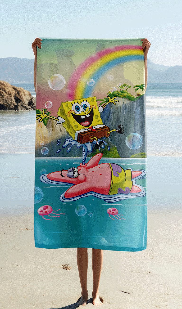 Jerry Fabrics Handtücher SpongeBob Badetuch Strandtuch Duschtuch 70 x 140 cm 100% Baumwolle, (1 Duschtuch, 1-St), Langlebig