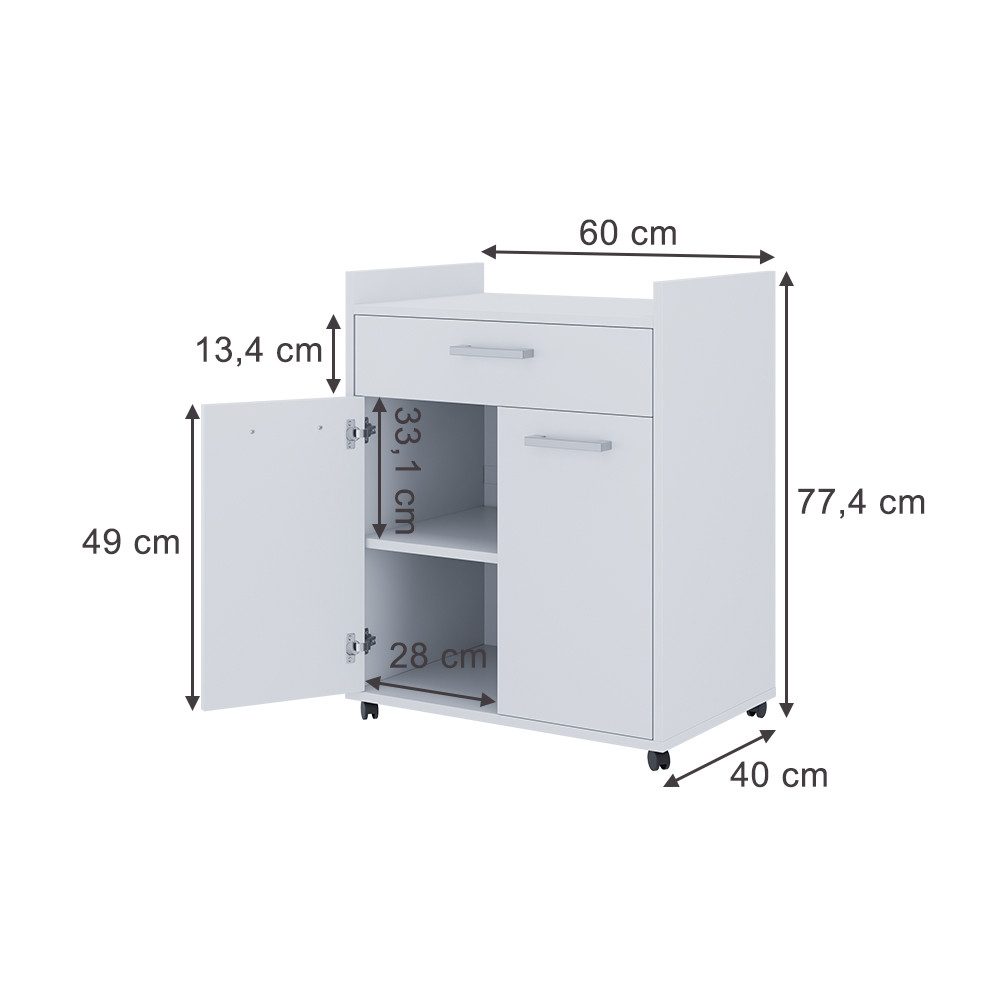 Vicco Rollcontainer Ansel, Weiß, 60 x 40 cm mit Schubladen günstig online kaufen