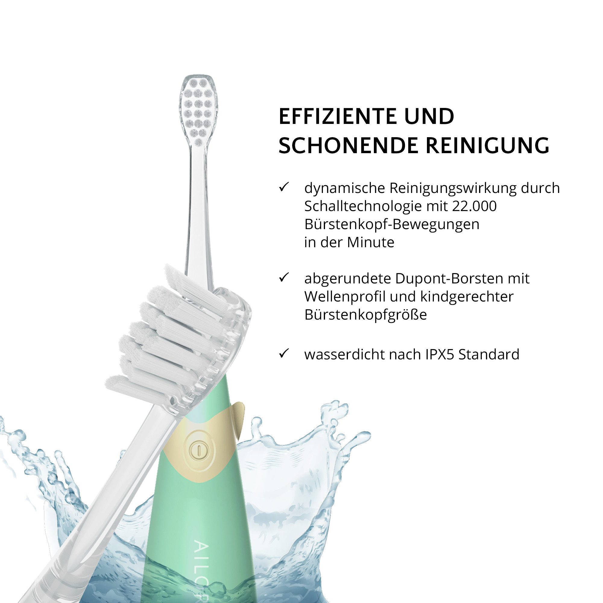 AILORIA Elektrische Kinderzahnbürste BUBBLE BRUSH Kinder-Schallzahnbürste, Schallzahnbürste in buntem Design, LED & Musik für Kinder – Bild 4 von 5
