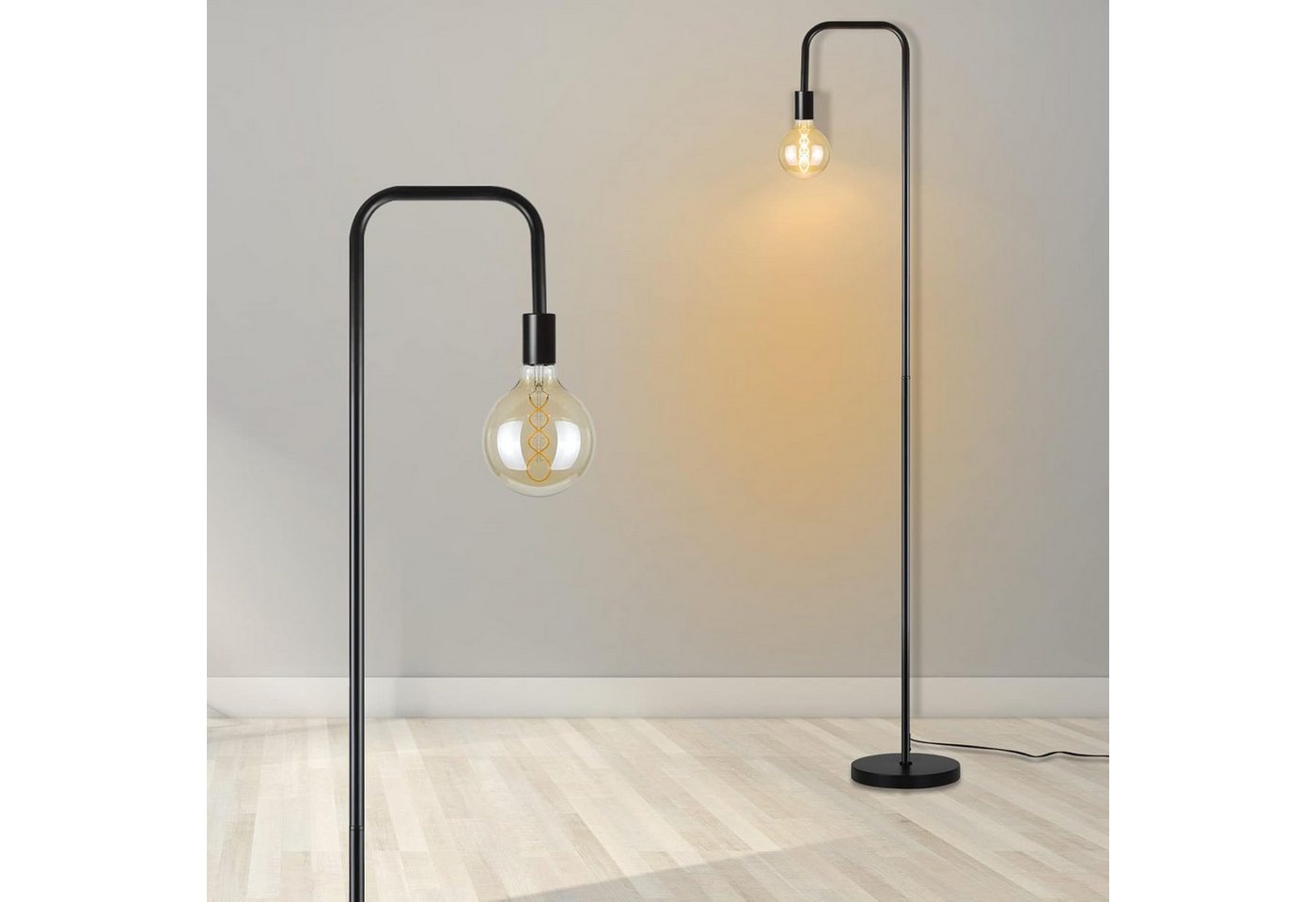 ZMH Stehlampe Schwarz Retro Industrial Lampe Vintage mit Fußschalter E27, ohne Leuchtmittel, Moderne minimalistische Leselampe x Montage ist erforderlich