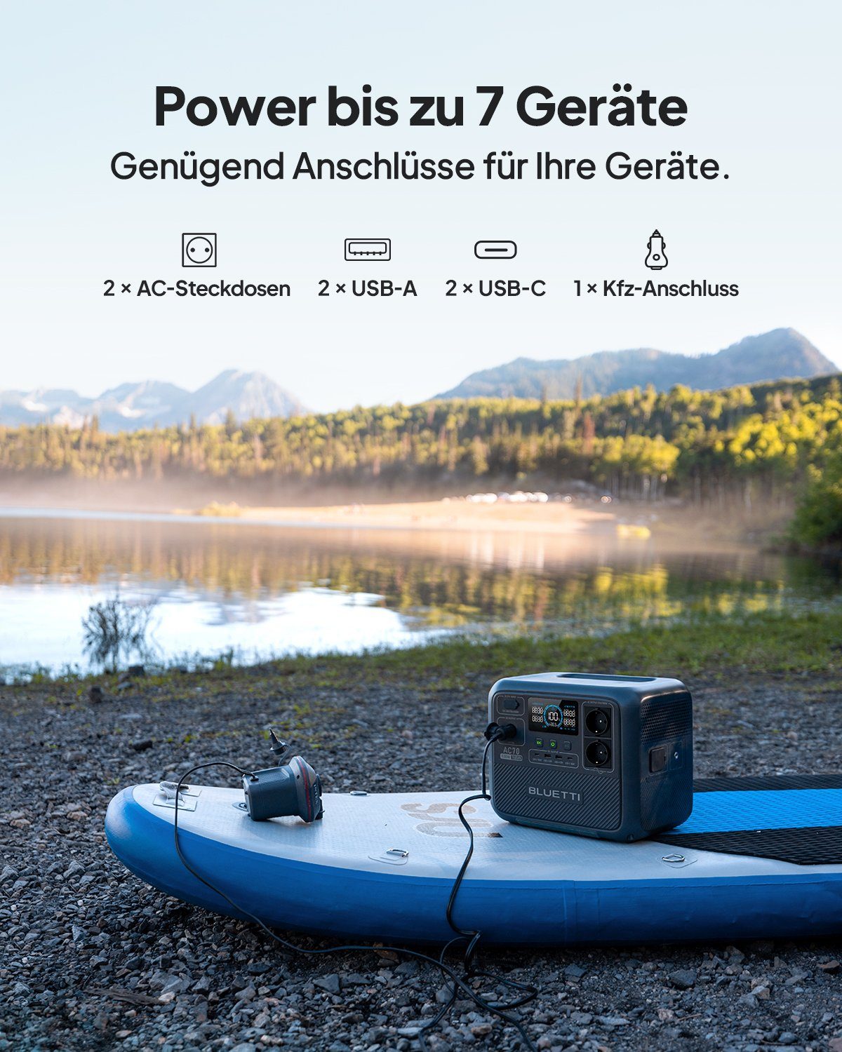 BLUETTI Stromerzeuger AC70 768Wh/1000W tragbarer Power Station, 1,00 in kW, Mobiler Stromspeicher für den Notfall im Freien, Camping