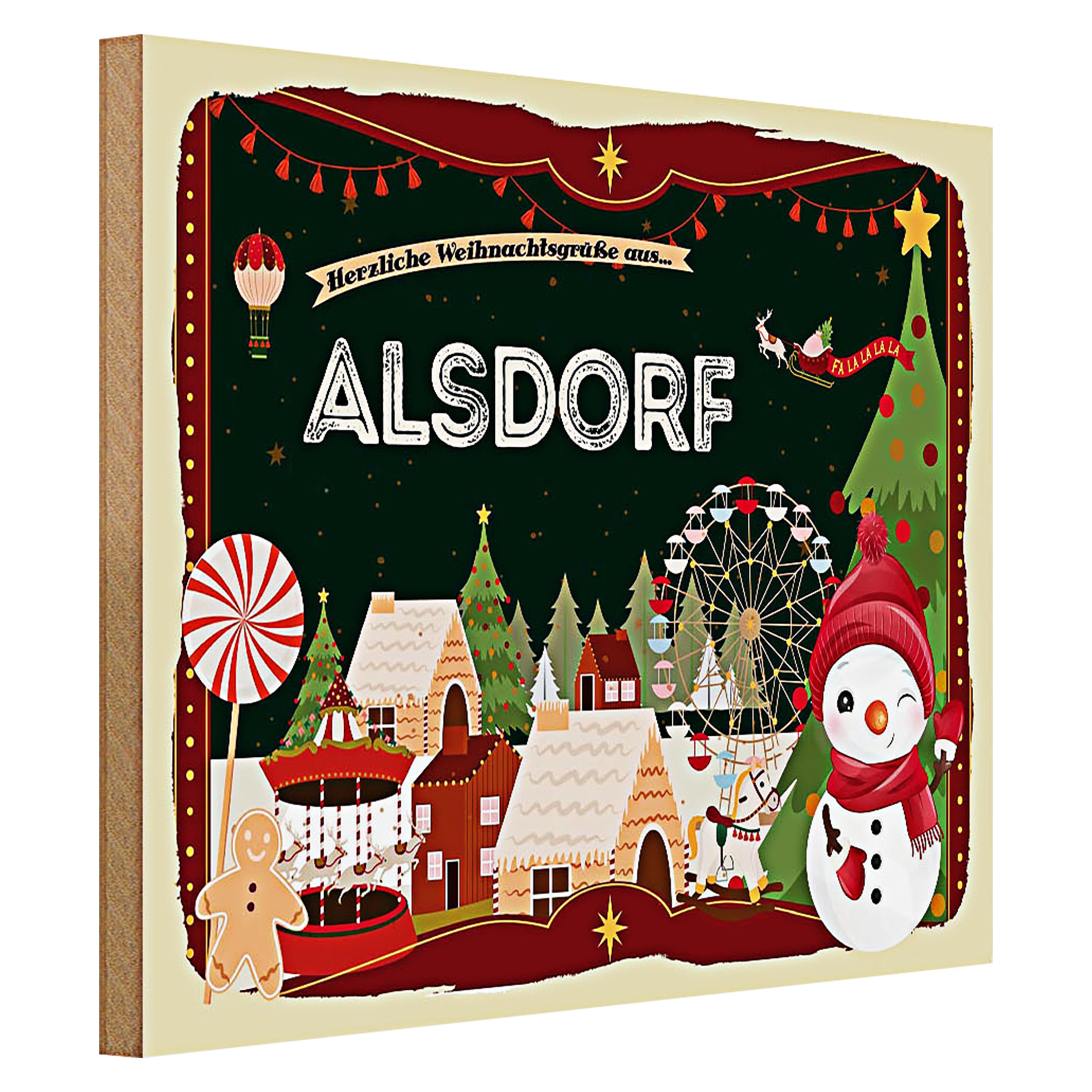 Roomando Holzbild Weihnachten Grüße aus ALSDORF 40x30cm