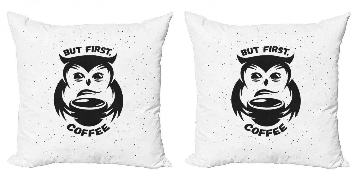 Hält Digitaldruck, Accent Dots Doppelseitiger Stück), (2 Modern Aber Abakuhaus Kissenbezüge Zuerst Becher Kaffee Owl