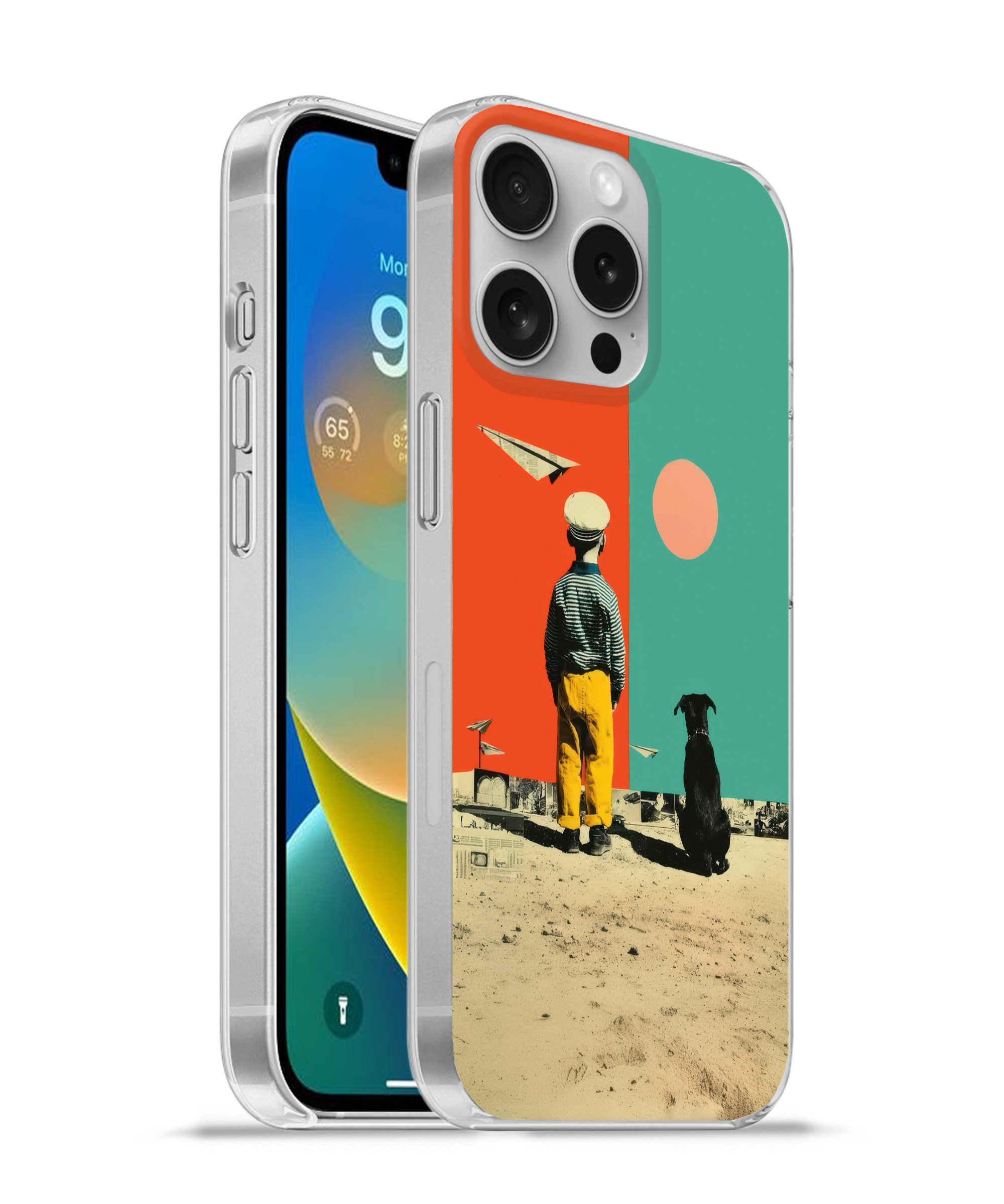 MuchoWow Handyhülle für Apple iPhone 16 Pro Retro - Junge - Hund - Rot - Grün, Smartphone-Bumper, Print, Handy Schutzhülle Dünn