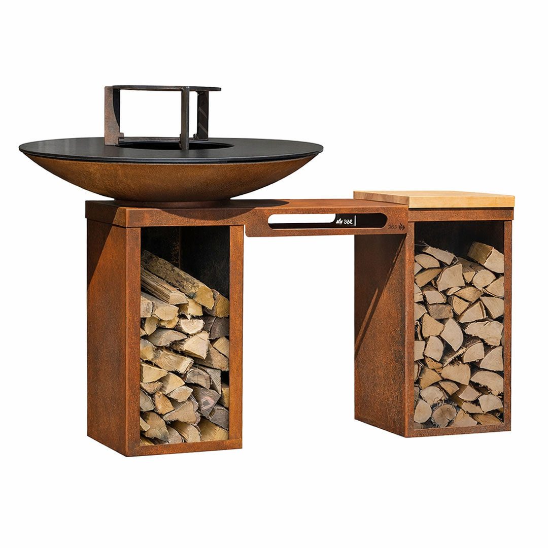 Feuercampus Grillplatte Plancha-Set PIO 100 Deluxe 1 - mit 2 Holzlagern, Ablage und Topgrill
