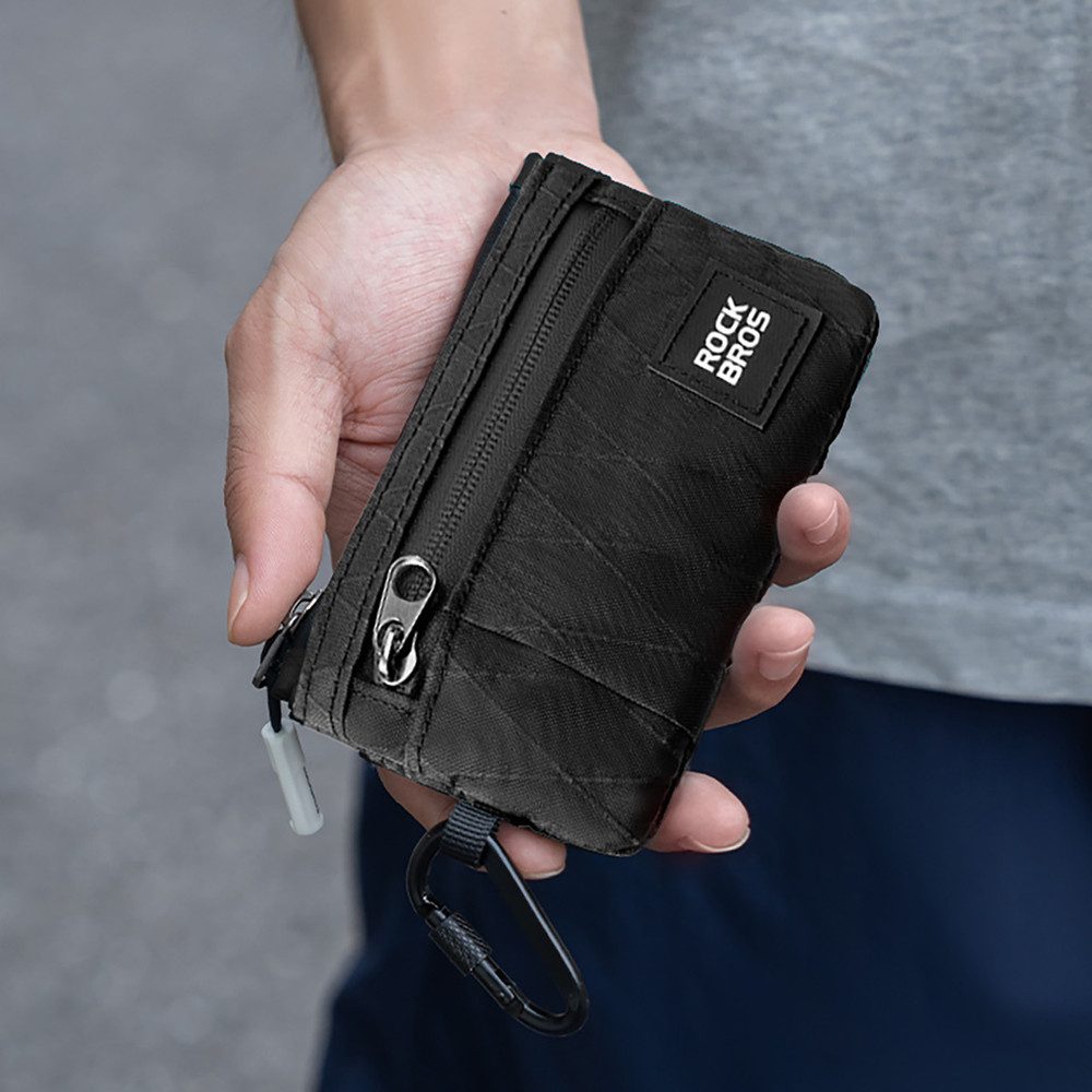 ROCKBROS Brieftasche Rockbros Reisebrieftasche mit Karabiner - Schwarz (Spar-Set, 1-tlg., 8 cm leicht, 18 x 7), Karabiner, 1000D-Nylon, reflektierendes Logo