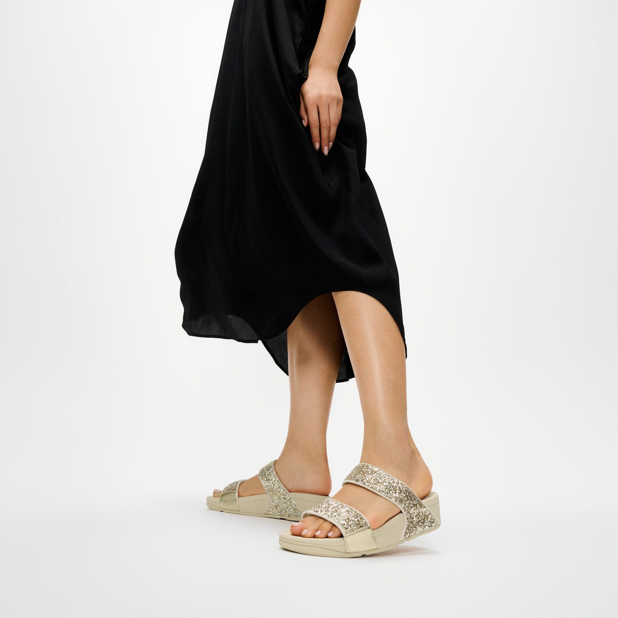 Fitflop LULU MULTI-TONAL GLITTER SLIDES Pantolette Keilabsatz, Sommerschuh, Schlupfschuh mit Glitzer besetzt