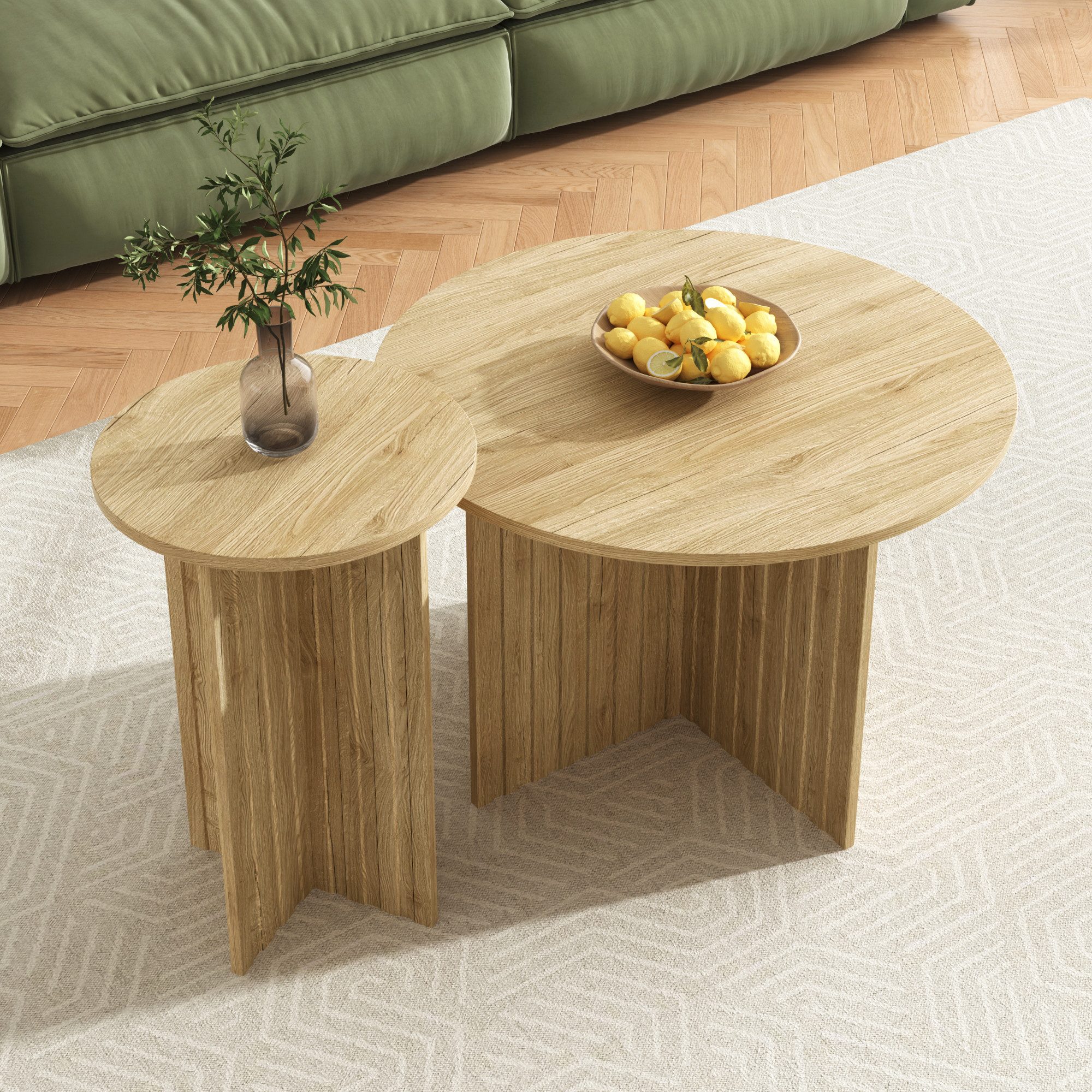 HAUSS SPOLE Couchtisch aus MDF+PB,2er-Set Sofatisch Wohnzimmertisch in minimalistischer Stil (Wohnzimmertisch, 2-St., 76*76*50 cm + 40*40*56,5 cm), Holz-Nest-Tisch-Set