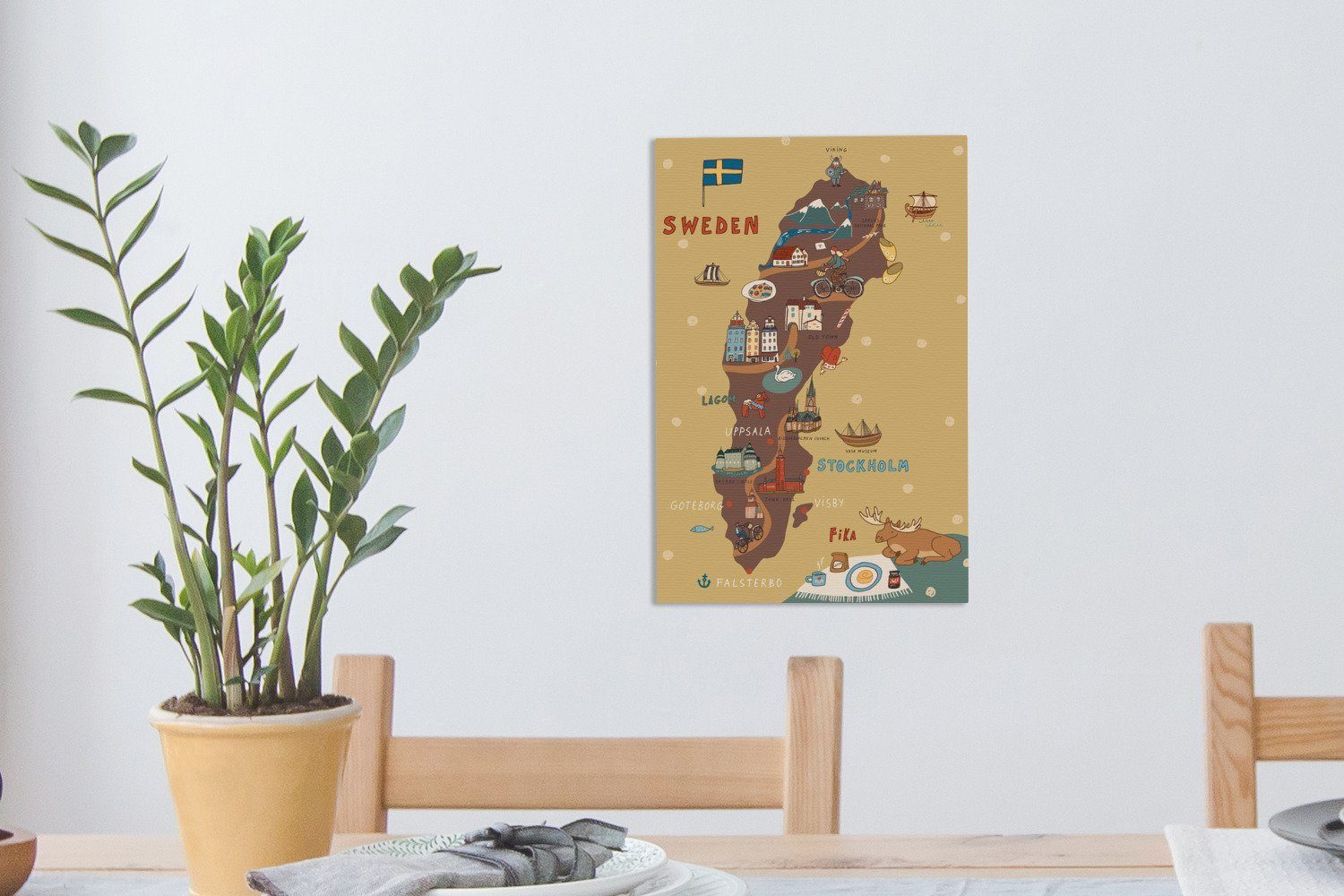 OneMillionCanvasses® Leinwandbild Illustration Skandinavien mit der Karte von Schweden, (1 St), Leinwand Canvas Wandbild, Wanddekoration 20x30 cm – Bild 5 von 5