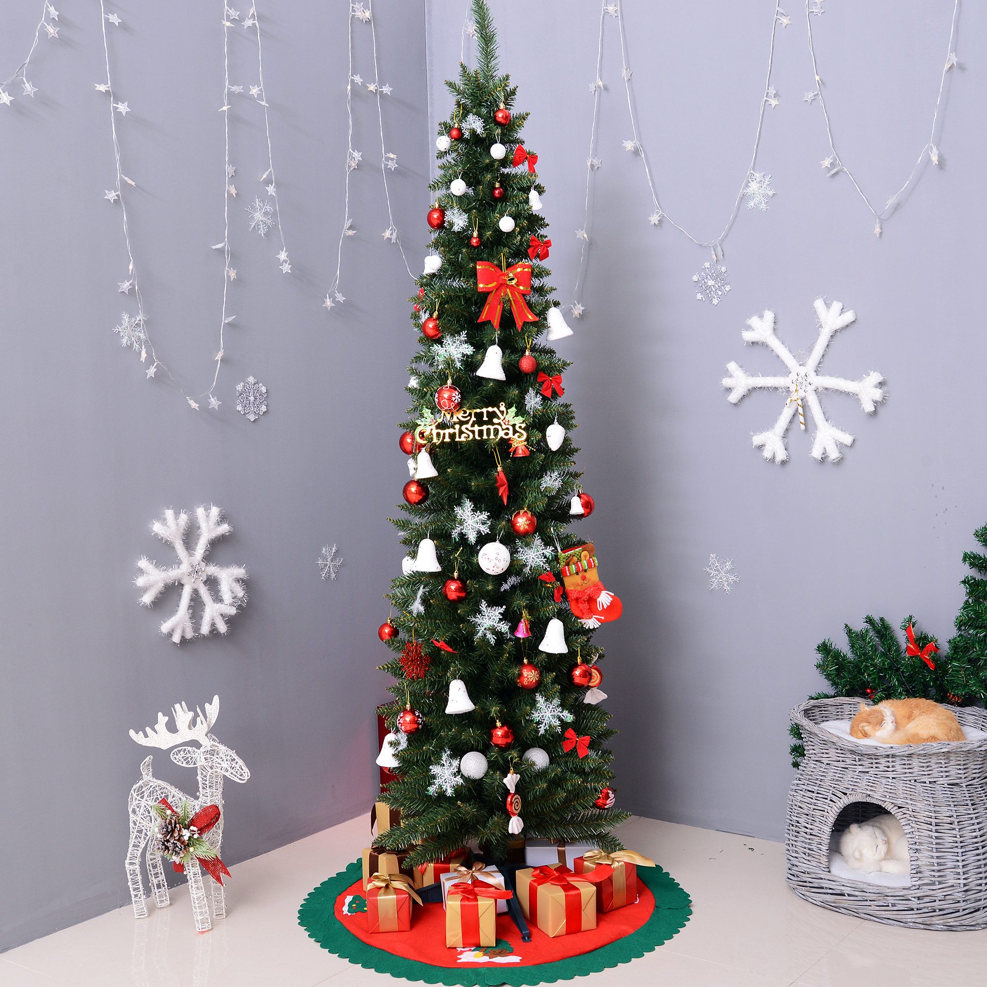 HOMCOM Künstlicher Weihnachtsbaum Christbaum mit 499 Äste zerlegbar PVC, Kunsttanne, 60B x 210H cm (BxH), grün