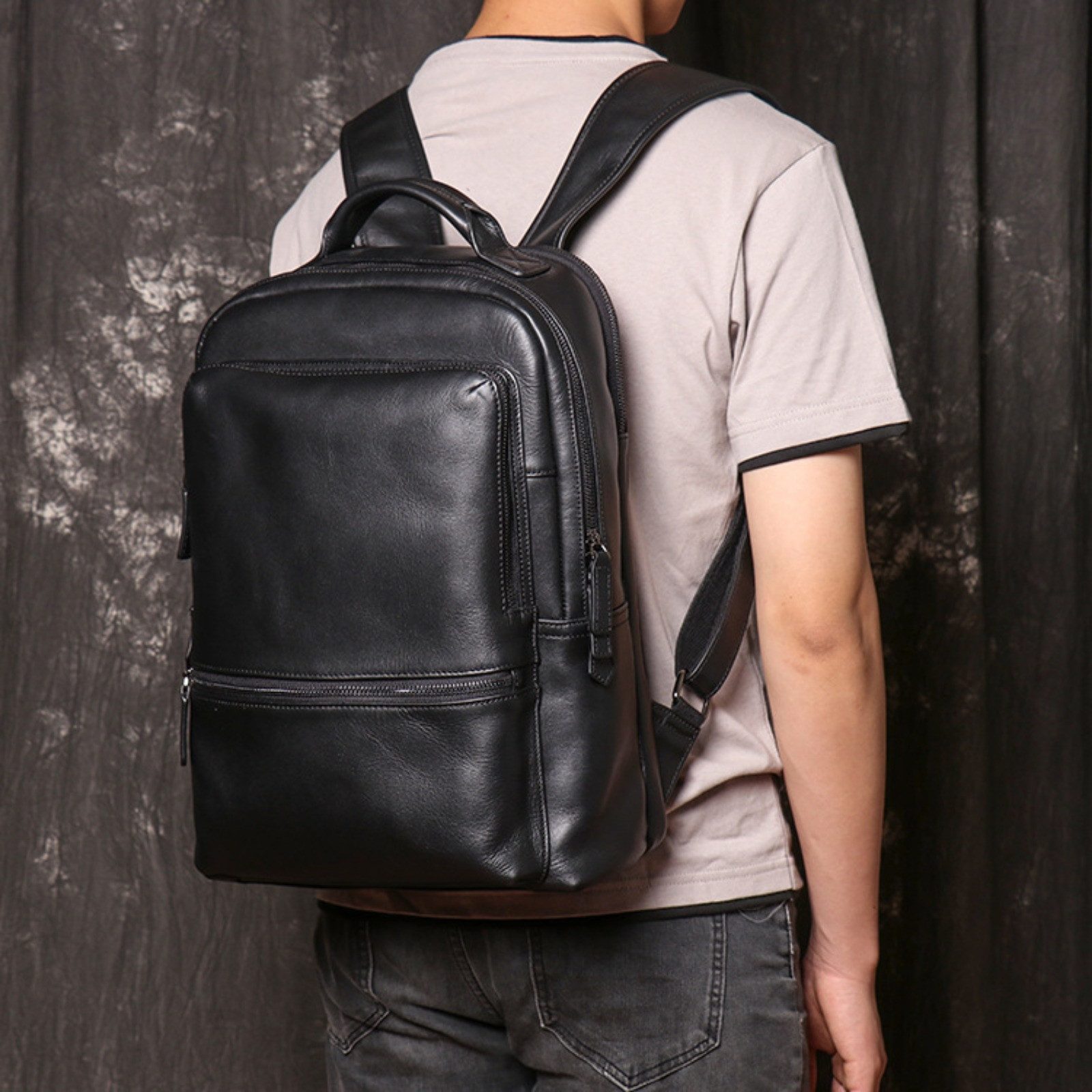 YUBRO-STUDIO Rucksack Herren Leder Rucksack Laptop günstig online kaufen