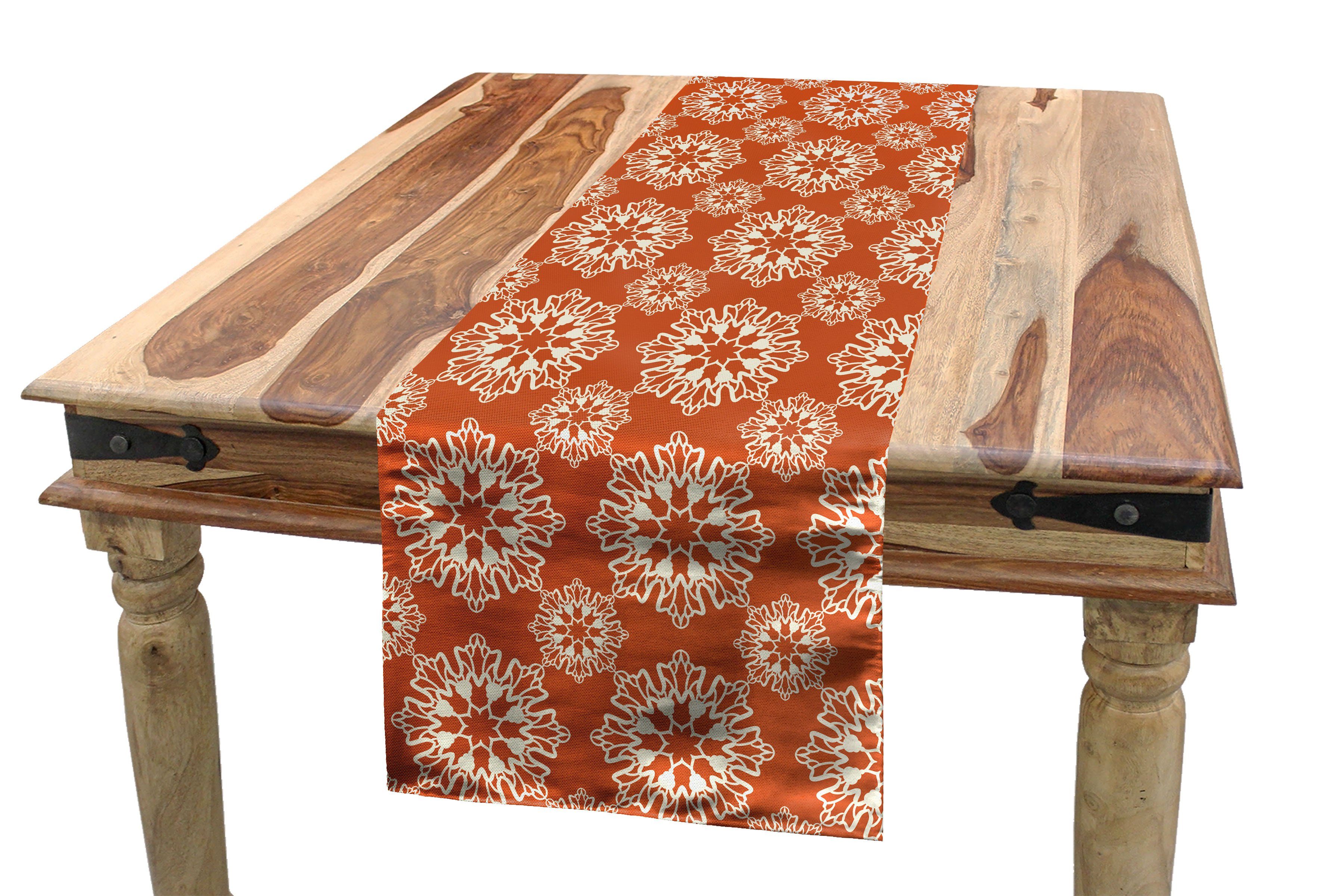 Mandala Orange Dekorativer Küche Tischläufer, Lace Symmetry Tischläufer Abakuhaus Esszimmer Wie Rechteckiger