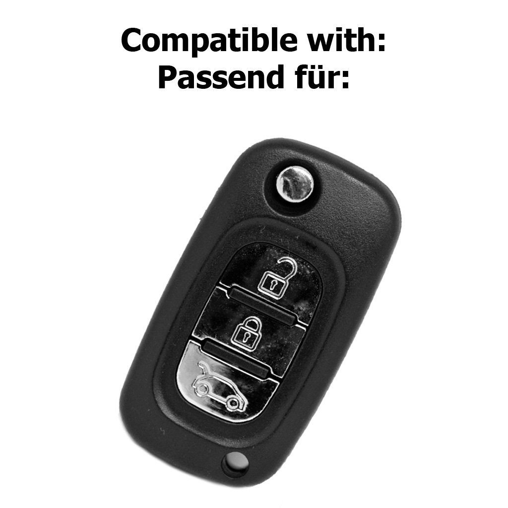 Autoschlüssel 3 für Clio Schutzhülle Twingo Smart Schlüsseltasche mt-key Forfour Softcase Schwarz, Silikon Tasten Klappschlüssel Renault