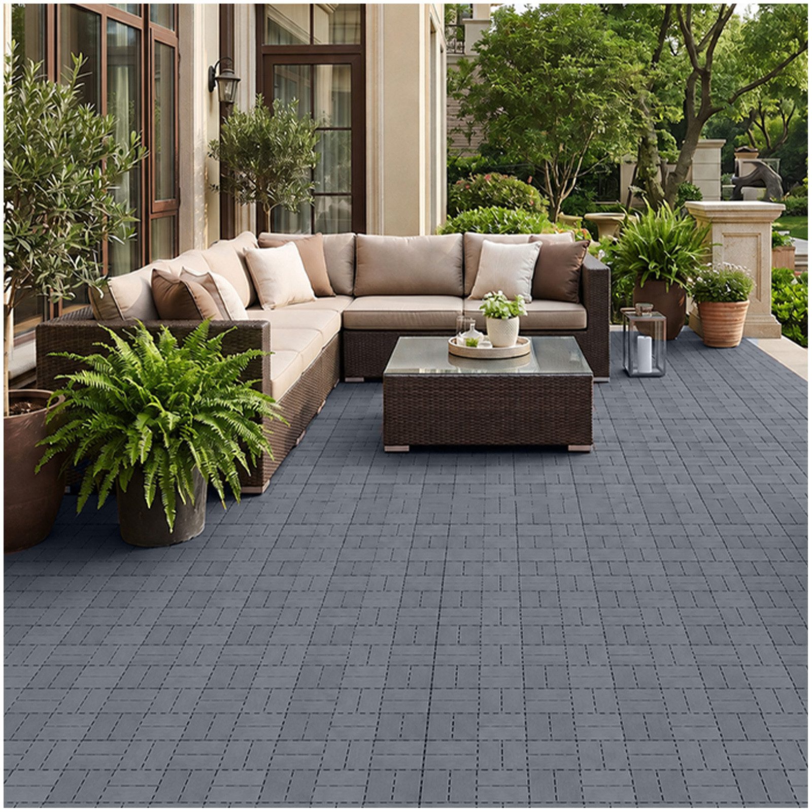 PFCTART Terrassendielen 44er Set Klickfliesen 30x30 cm – Terrassenfliesen, 3,96 m², BxL: je 30x30 cm, 20 mm Stärke, (Set, 44-St., Für Balkon, Terrasse, Garten, Wege & Innenbereiche), Werkzeugloses Klicksystem, wasserfest & mit Drainage