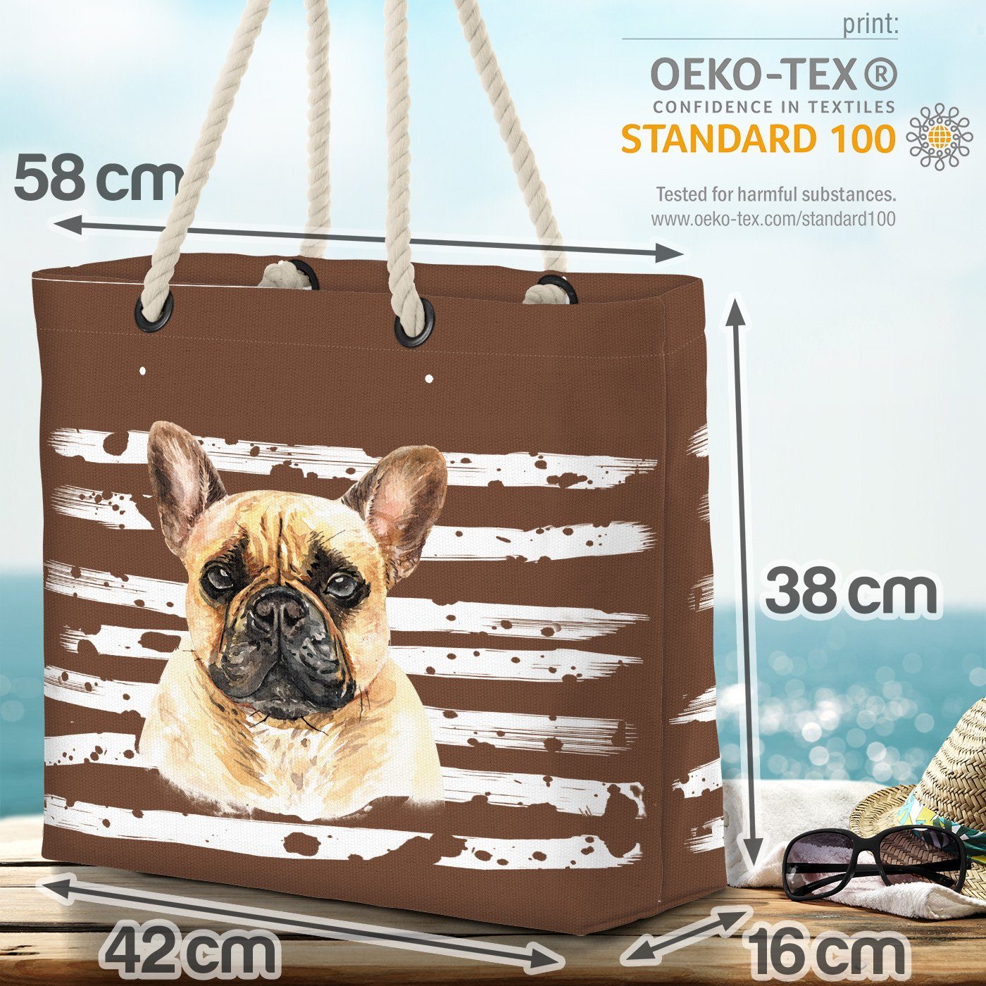 VOID Strandtasche (1-tlg), Frenchie Hund rosa Bulldogge Französische