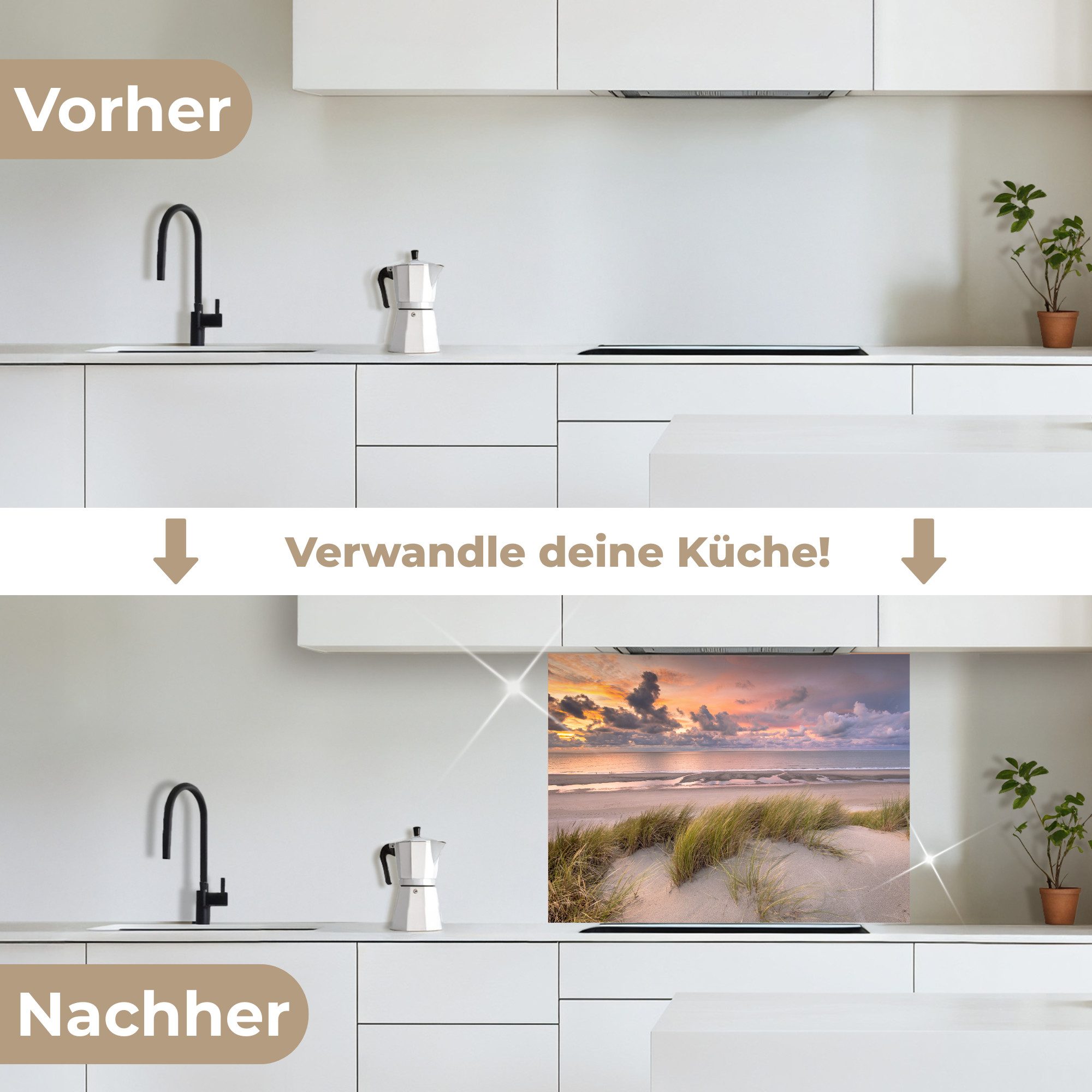 KitchenYeah Küchenrückwand selbstklebend Sonnenuntergang - Düne - Strand - Pflanzen - Meer, (1-tlg), Spritzschutz, Küche, Rückwand, Küchenwand, Küchenfront, 80x – Bild 3 von 5