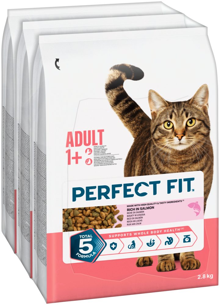 Perfect Fit PERFECT FIT™ Katze Beutel Adult 1+ mit Lachs 3 x 2,8kg, Trockenfutter für: Katze