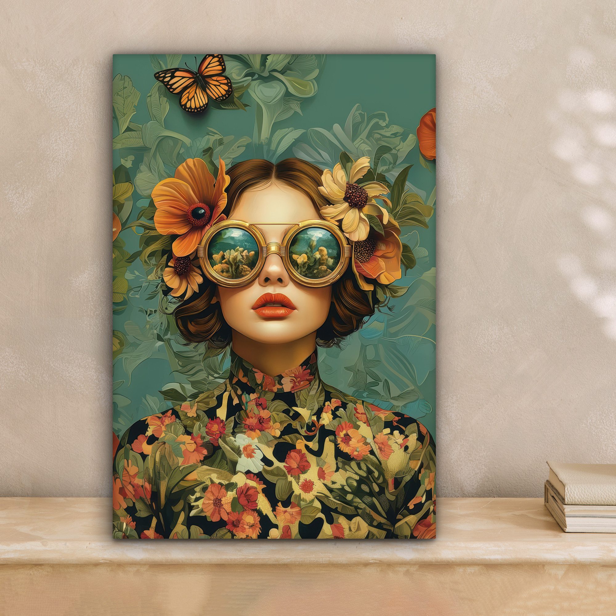 OneMillionCanvasses® Leinwandbild Frau - Blumen - Schmetterlinge - Natur - günstig online kaufen