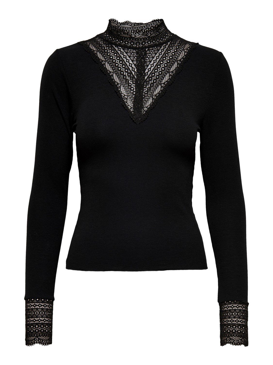 ONLY T-Shirt Design Longsleeve mit Schwarz TOP Oberteil Spitze 3781 LACE ONLTILDE in (1-tlg)