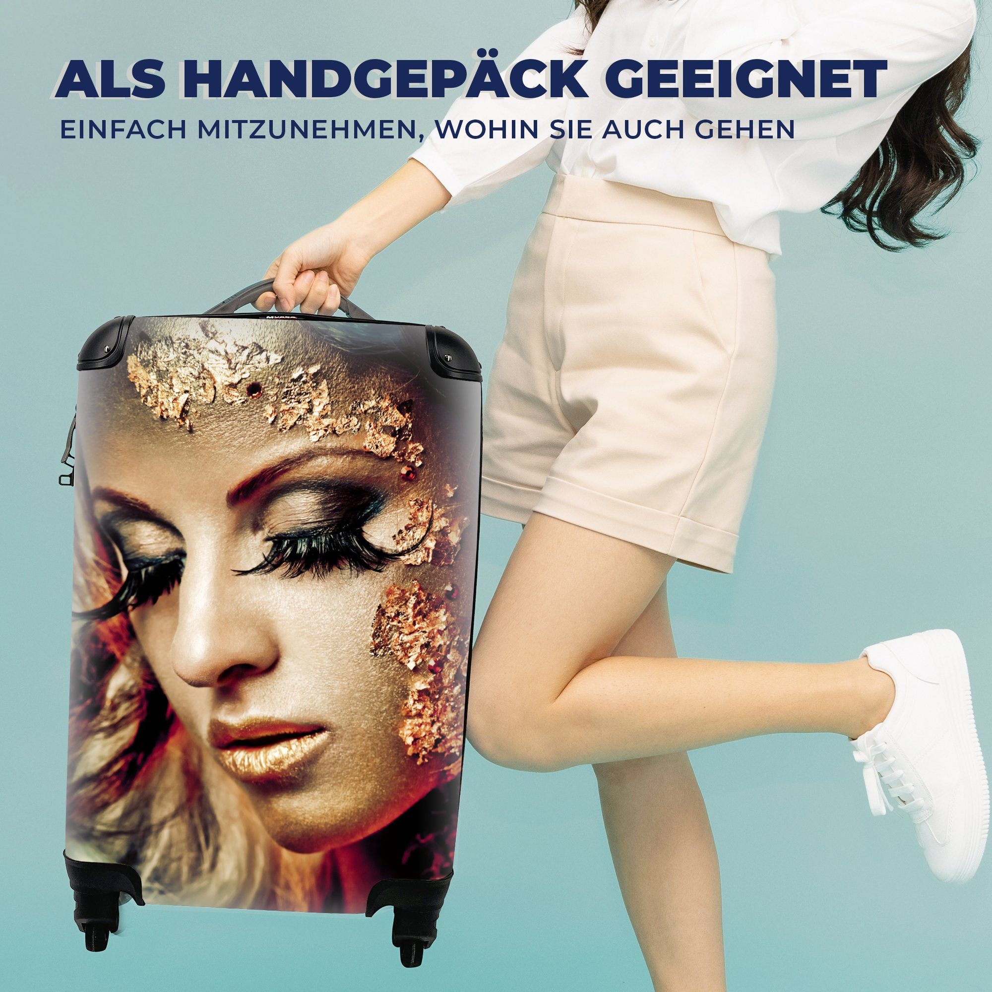 Reisekoffer mit Handgepäckkoffer Handgepäck Gold, 4 Rollen, für Reisetasche Blattgold rollen, - - Frau MuchoWow Trolley, Ferien,