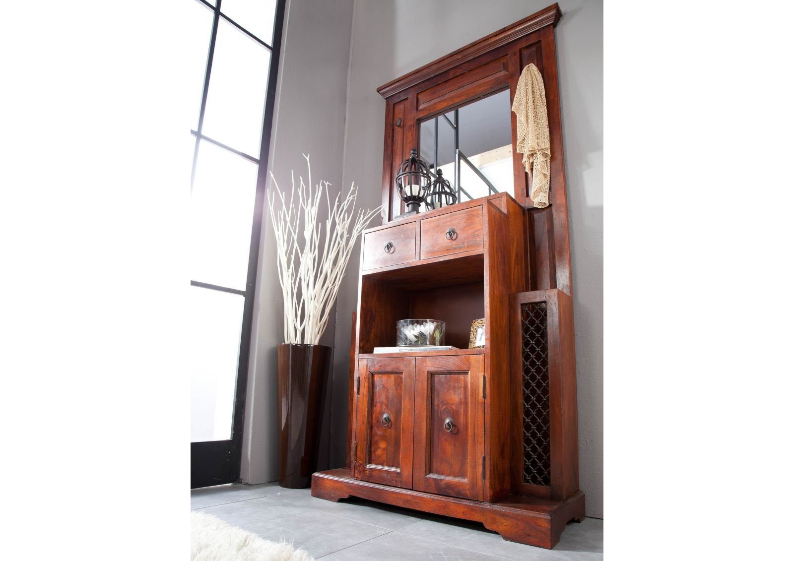 Massivmoebel24 Garderobe (Garderobe Akazie 97x36x199 nougat günstig online kaufen