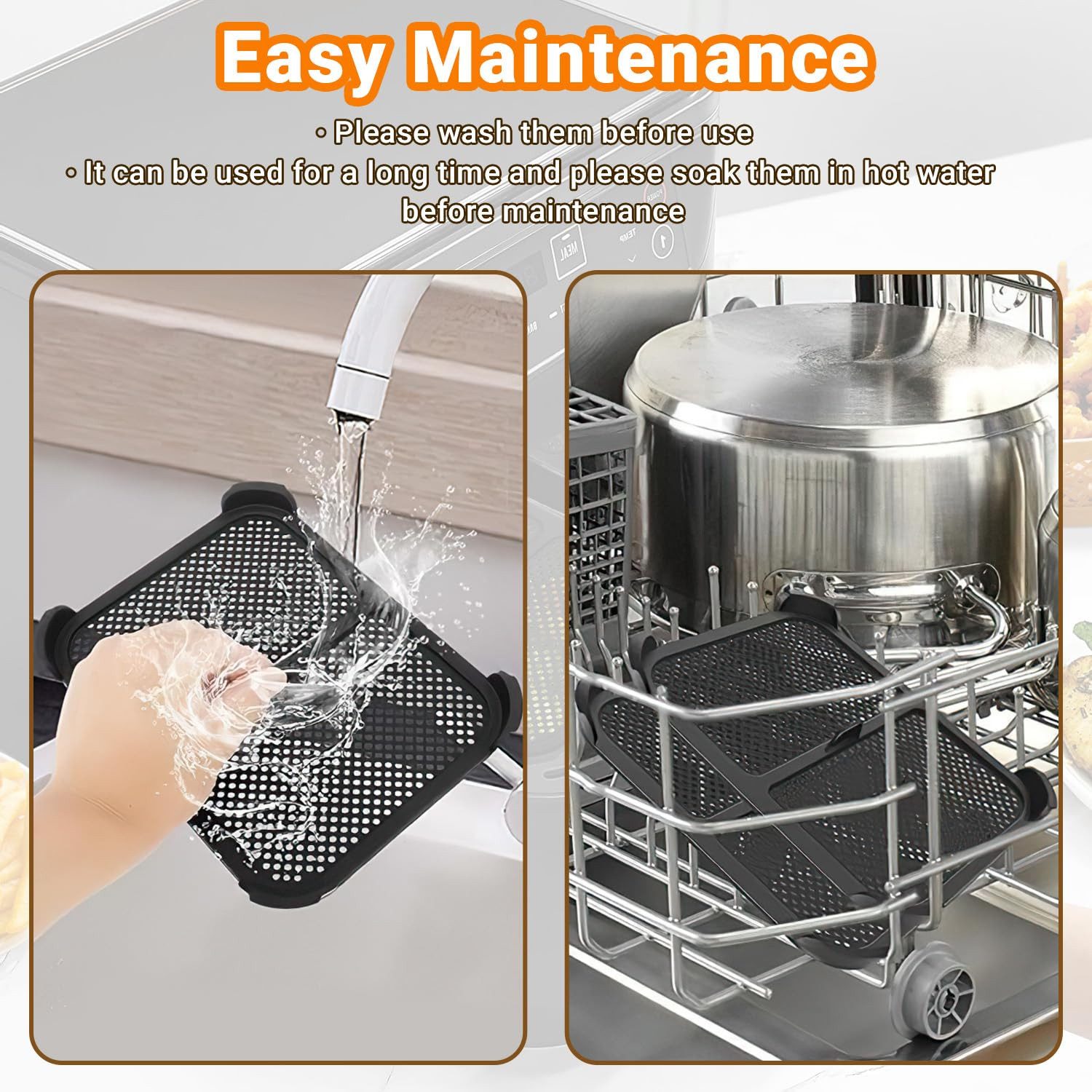 SURFOU Küchenmaschinen Zubehör-Set 2 Stück Silikon Spritzschutz für Ninja AF300EU Foodi Max, Zubehör für Heißluftfritteuse Zubehör, Speziell für Ninja AF300 Serie entwickelt – gegen Fett schützen, Schutz für Heizspirale & Ventilator, Hitzebeständig bis 240°C, Spülmaschinenfest, Lebensmittelechtem Silikon&Edelstahl, Rutschfest, verschleißfest und stabil genug