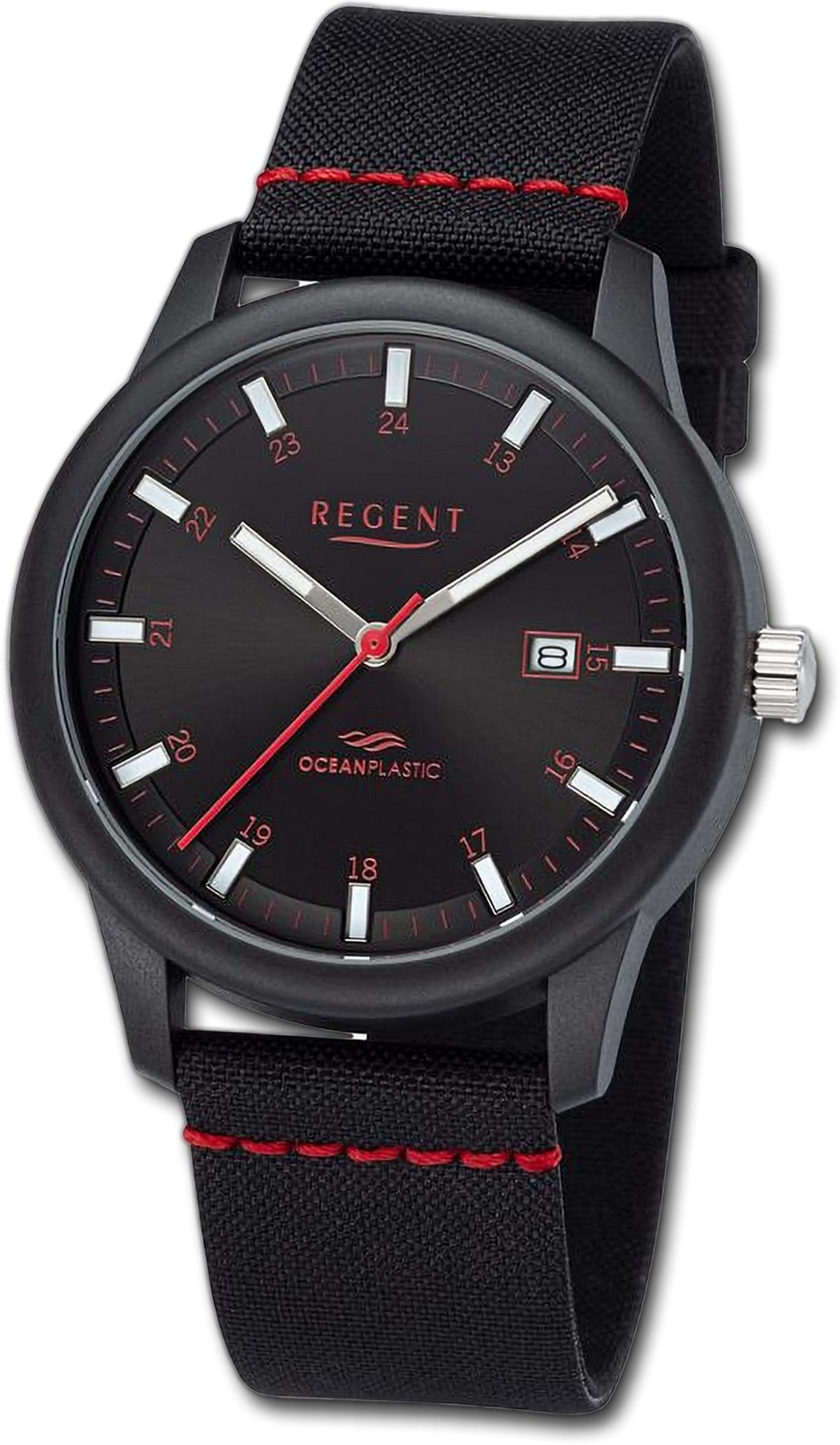 Quarzuhr schwarz, 40mm) Herren Gehäuse, Analog, rot, Regent groß rundes Armbanduhr Herrenuhr Nylonarmband (ca. Regent