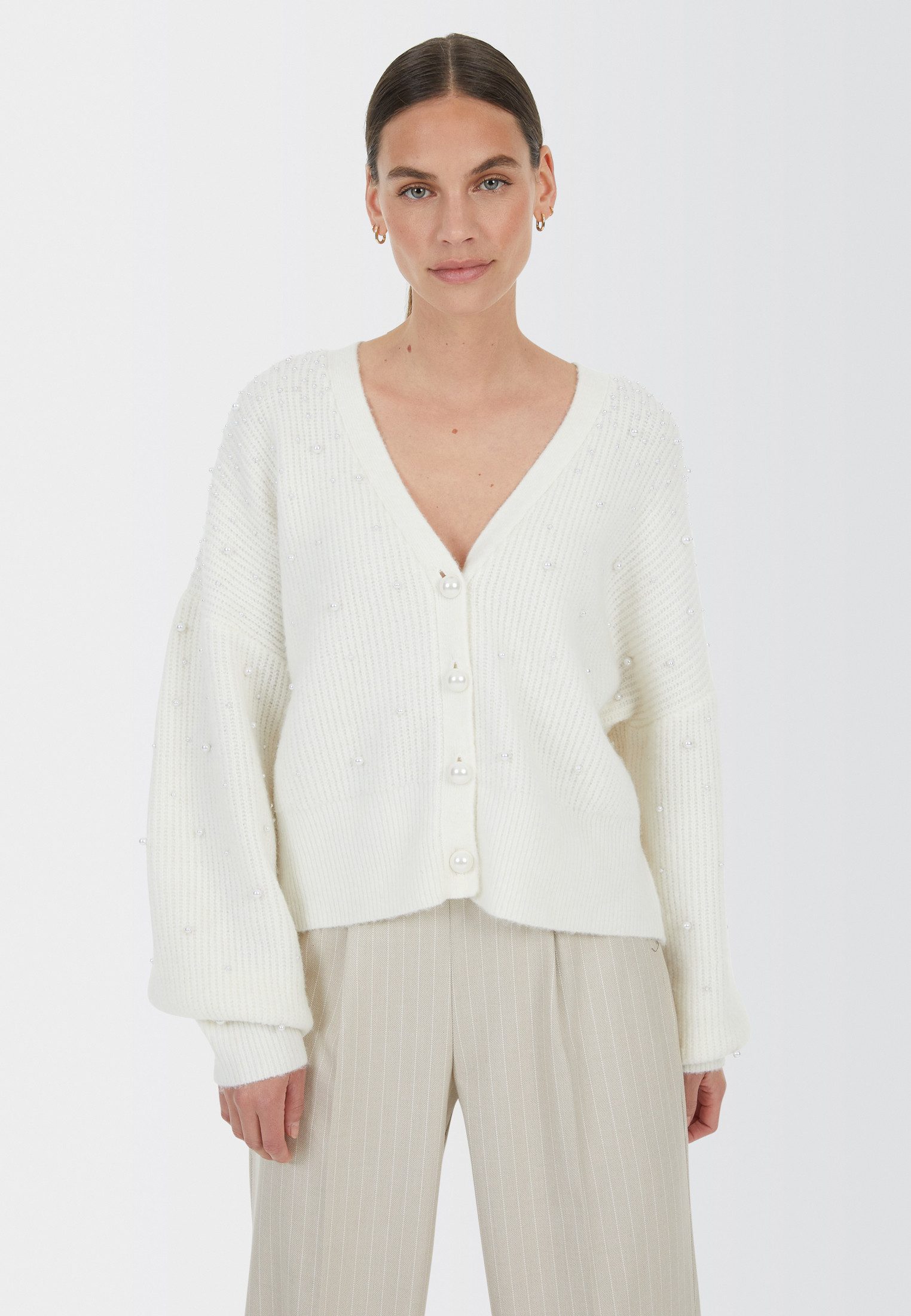 MARC AUREL Strickjacke mit Perlen-Applikation