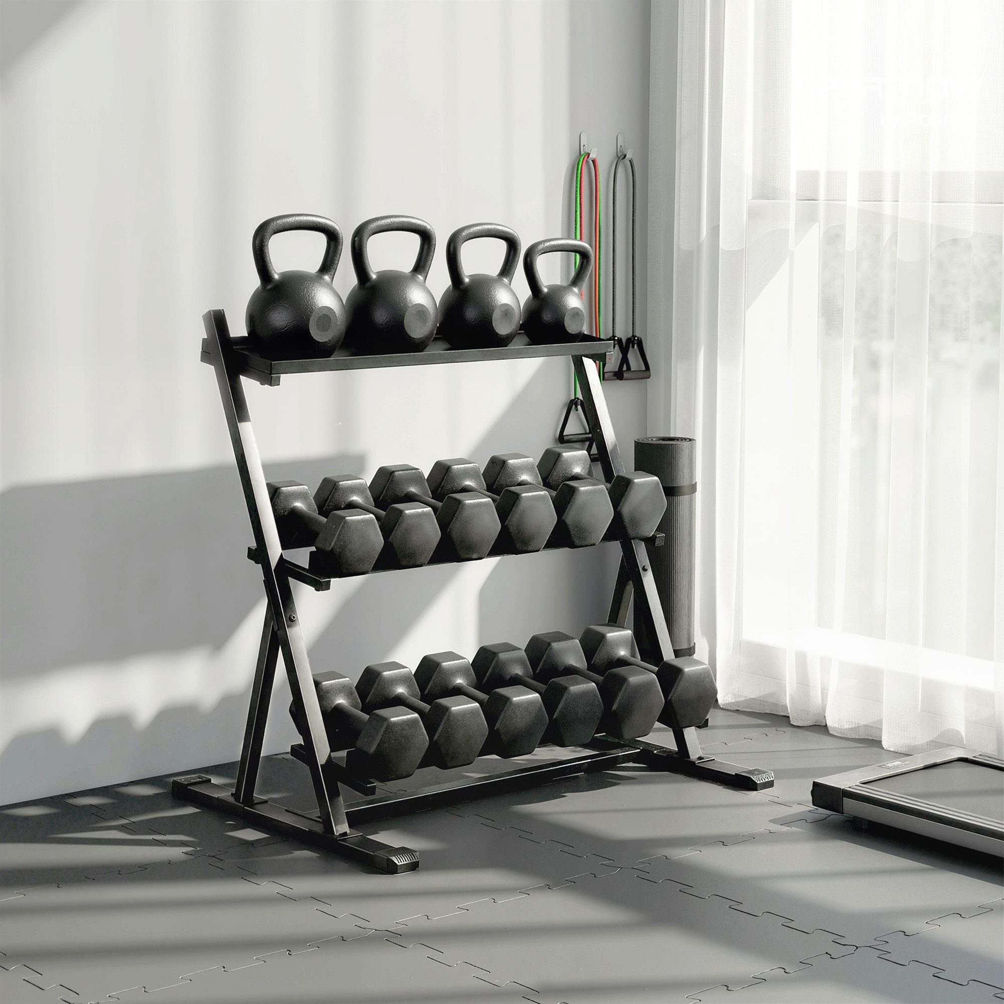 SPORTNOW Kurzhantelständer Hantelständer Max. 200kg Rutschfest mit Verstellbare Stangen, (Gewichtsständer, 1-St., Hantelständer), für Hanteln, Kettlebells (Nur Ständer)
