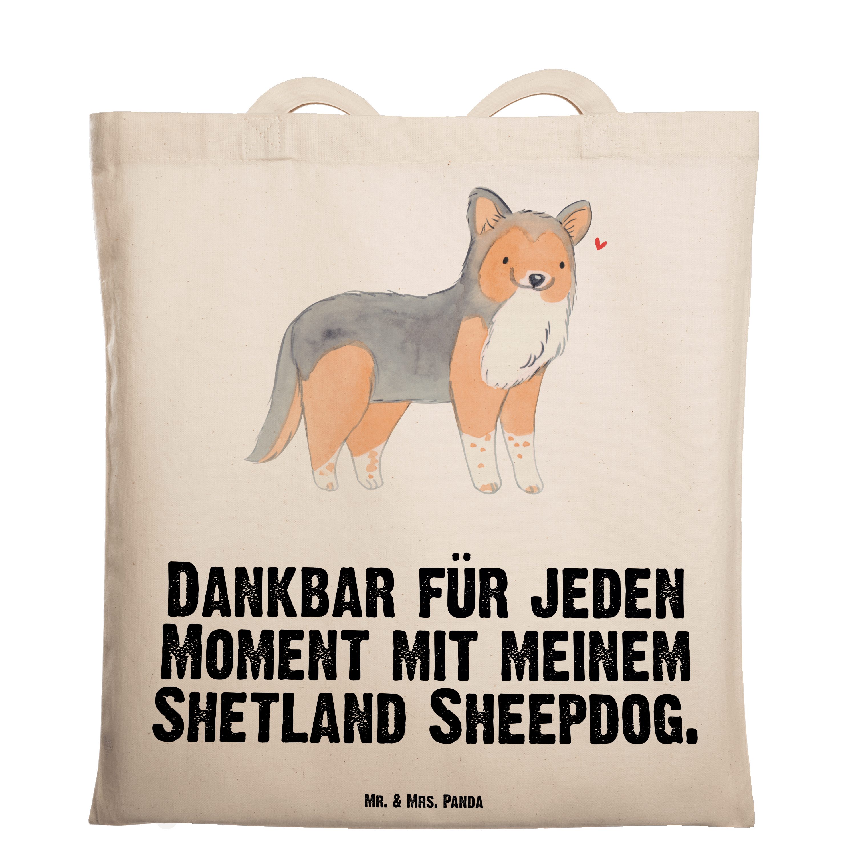 Mr. & Mrs. Panda Tragetasche Shetland Sheepdog Moment - Transparent - Geschenk, Tierfreund, Beutel (1-tlg)