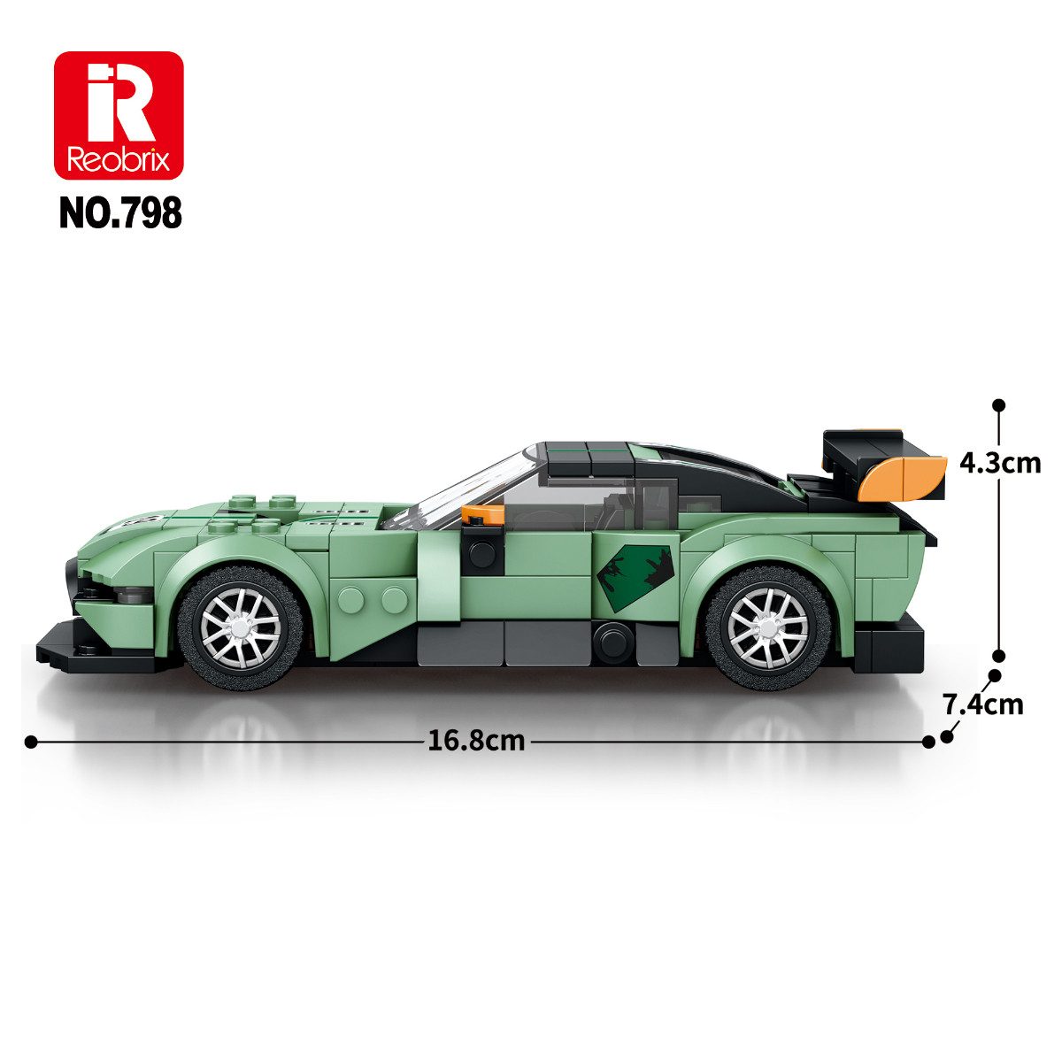 Reobrix 798 Spielbausteine, (316 St., Klemmbaustein Modellbausatz), 1:24 Sportwagen mit Türen zum Öffnen und Metallic Rädern