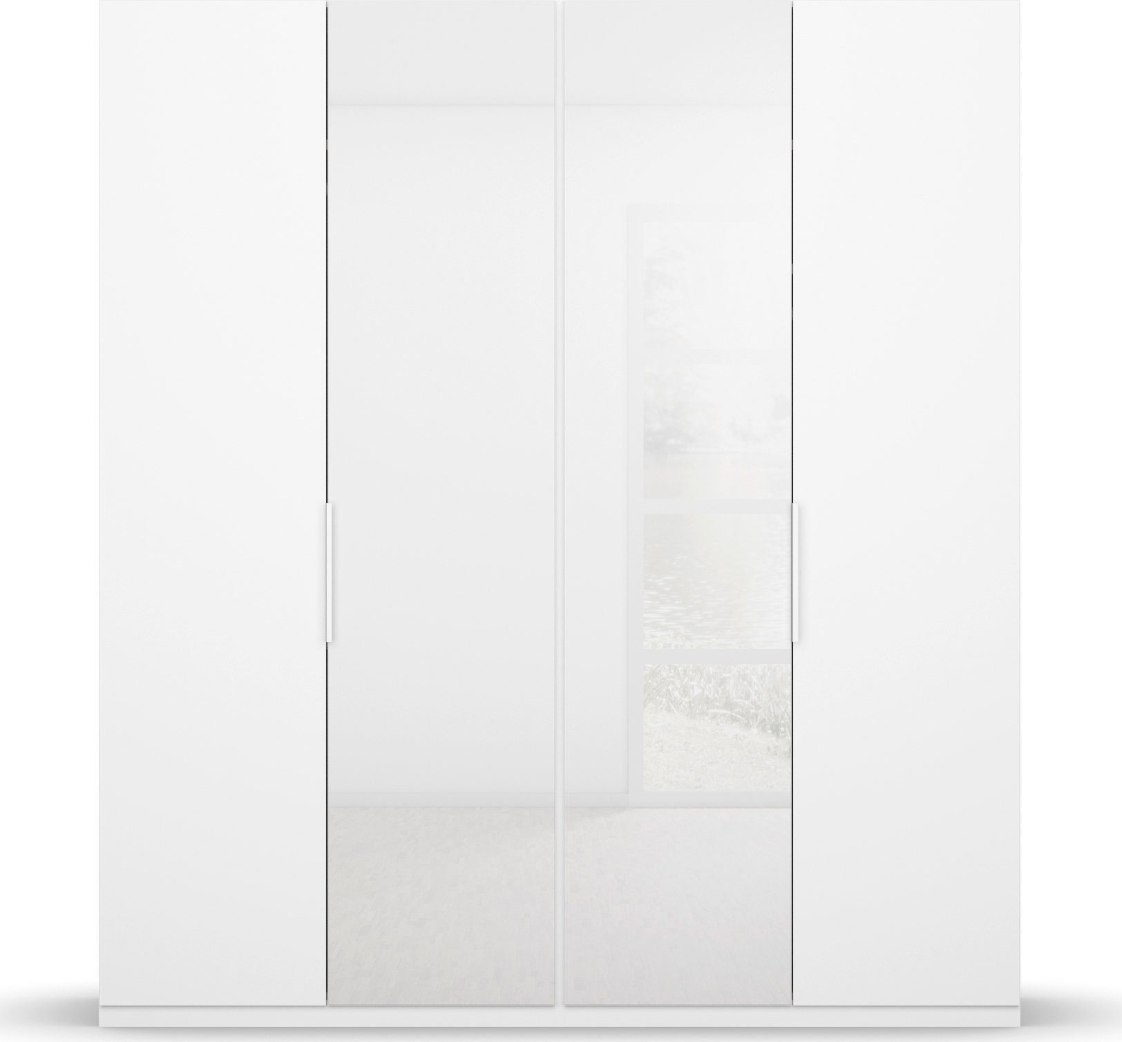 umfangreicher in Fena Weiß Weiß/Glas Drehtürenschrank Außentüren Innenausstattung, rauch optional inkl. Eiche