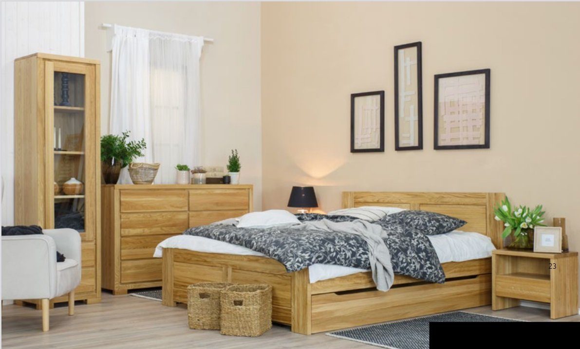 JVmoebel Schlafzimmer-Set, Schlafzimmer 3tlg. Holz Möbel 2x Betten Nachttische Echtes Bett Set Massivholz