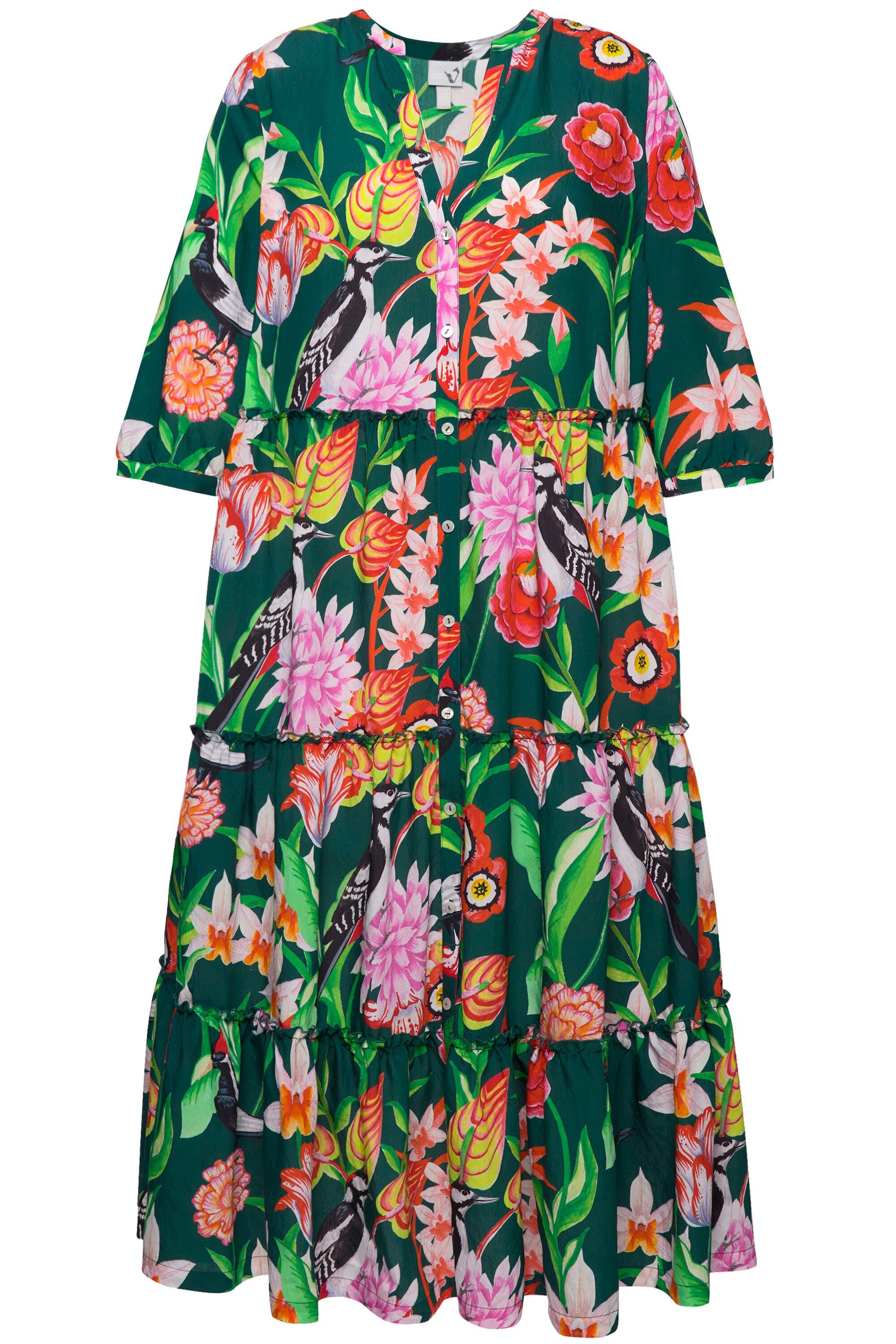 Ulla Popken Maxikleid Maxikleid Stehkragen V-Ausschnitt günstig online kaufen