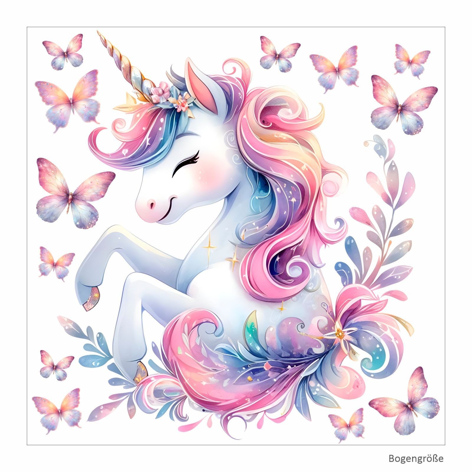 nikima Wandtattoo 248 Wandtattoo Einhorn mit Schmetterlingen - Größe 500 x 500 mm (PVC-Folie), in 4 vers. Größen