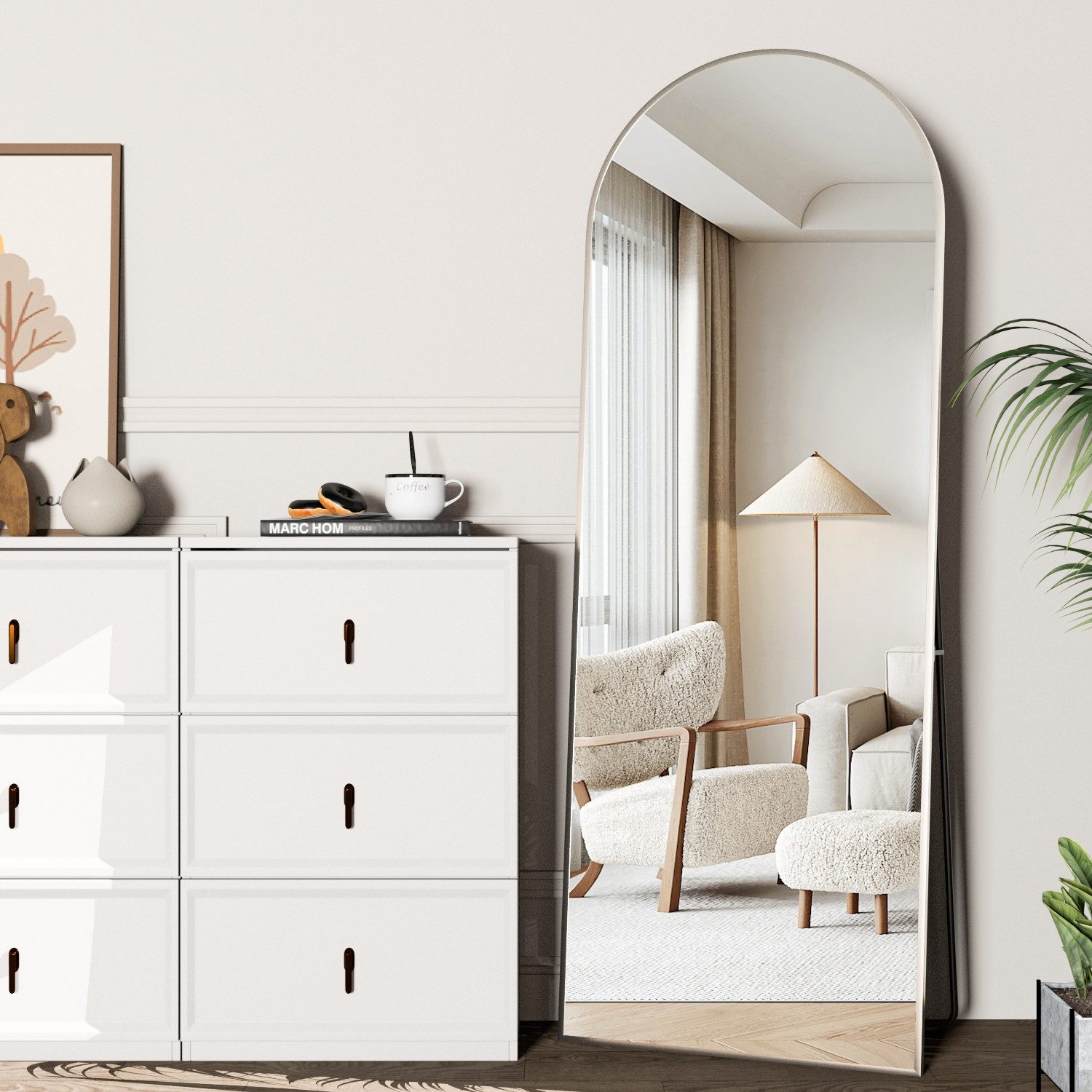 CASSILANDO Ganzkörperspiegel gewölbter Bodenspiegel, großer Boden-Spiegel,mit Alu-Rahmen,162*53cm, Ganzkörperspiegel mit Halterung, Wandspiegel,Gewölbter Schminkspiegel