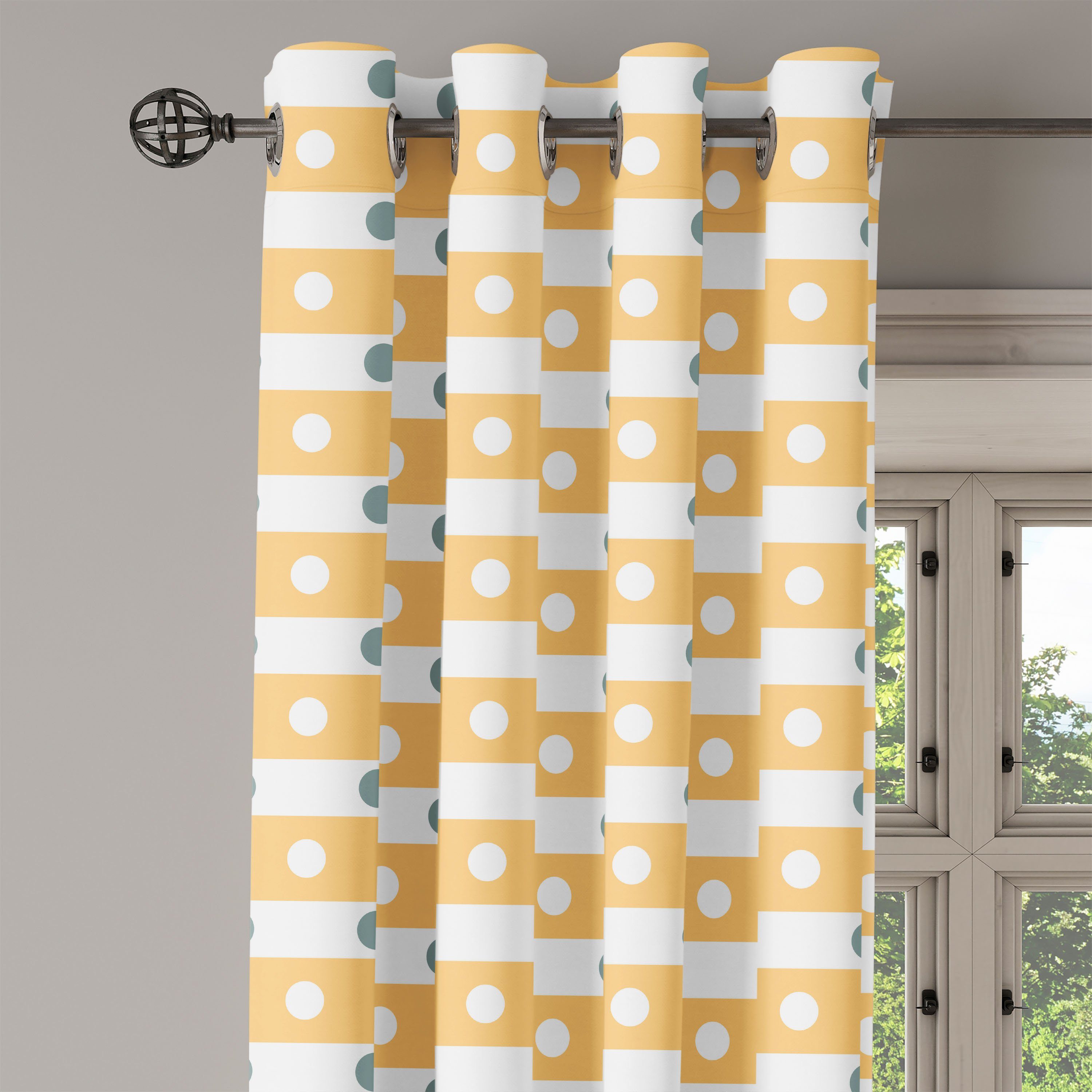 Gelb Dekorative Weiß Dots Schlafzimmer Stripes 2-Panel-Fenstervorhänge und für Wohnzimmer, Gardine Abakuhaus,