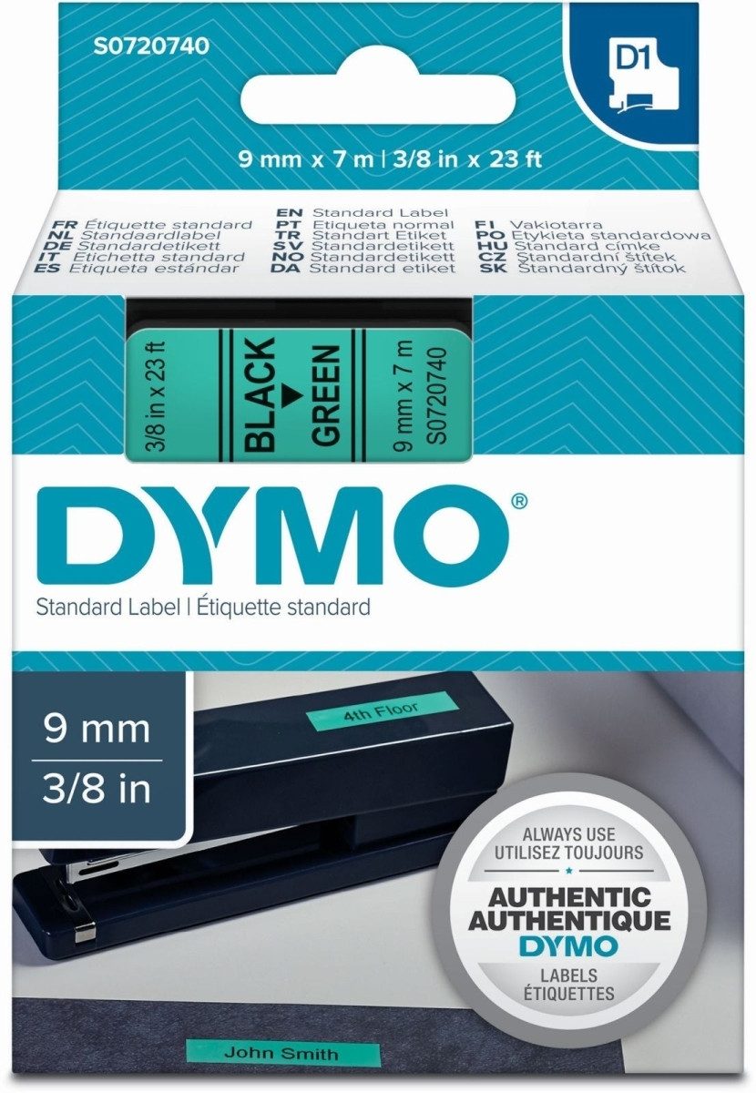 Beschriftungsband Etikettenband Dymo D1 9mm/7m schwarz/grün (5 Stück)