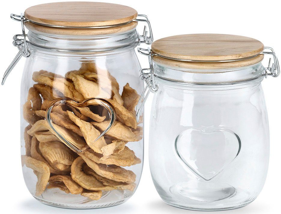 Zeller Present Vorratsglas Heart, Glas, Holz, (Set, 2-tlg), 750ml, 1000ml. € 18,99