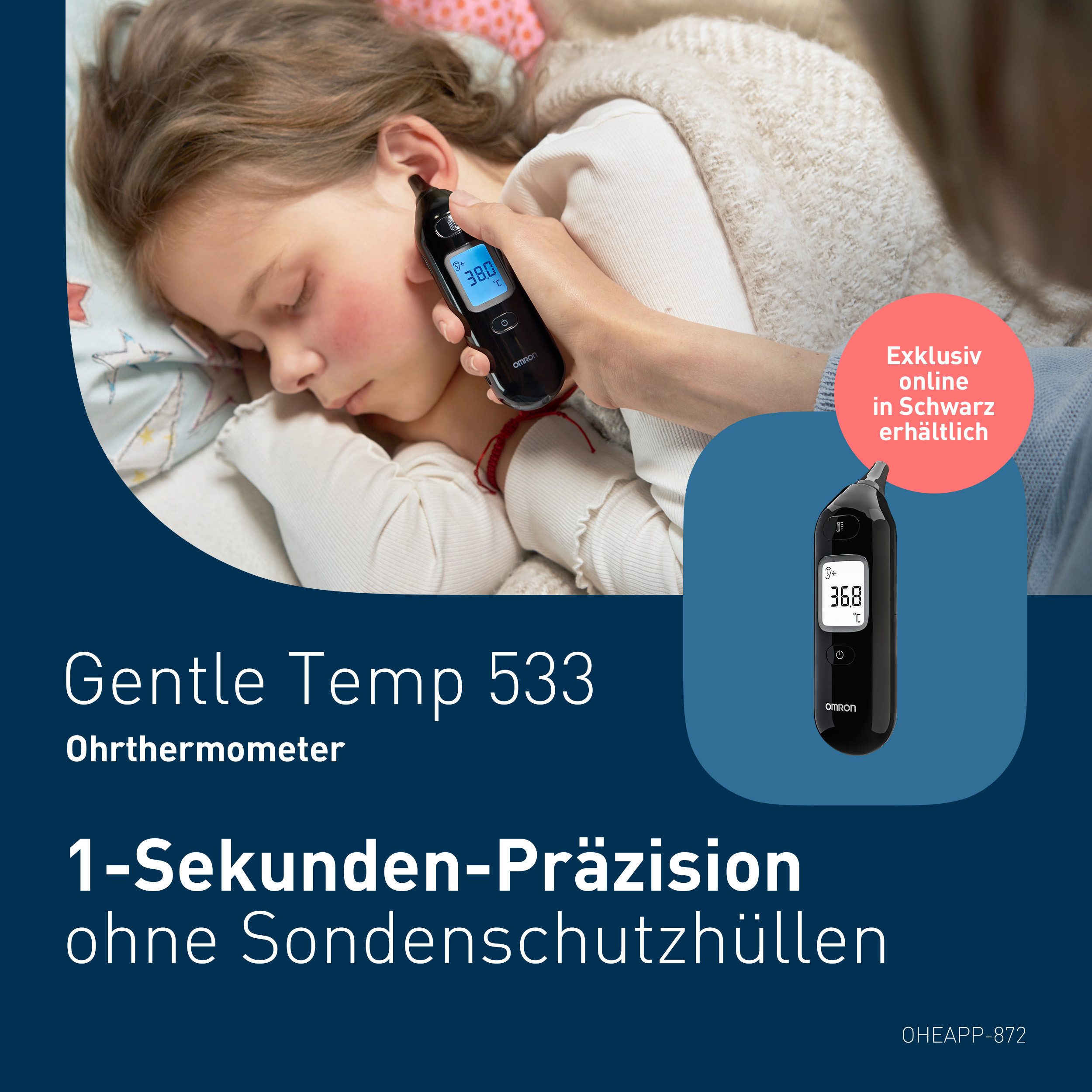 Omron Ohr-Fieberthermometer Gentle Temp 533, Infrarot-Ohrthermometer für alle Altersgruppen, Schnelle, präzise 1-Sekunden-Messung, keine Einweg-Schutzhüllen nötig