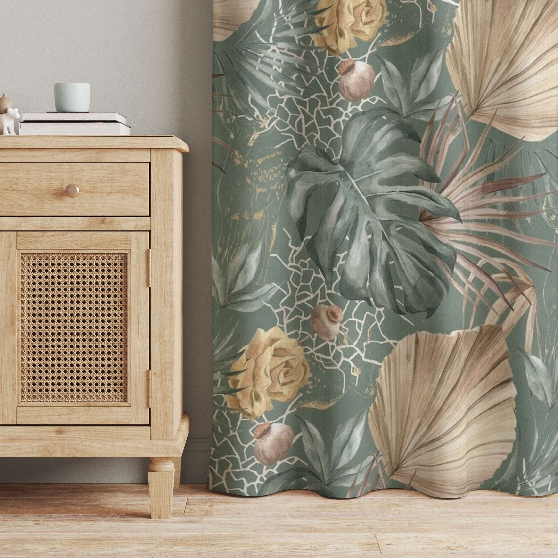 Bilderdepot24 Vorhang Gardine Aquarell Blumen Modern Blätter Rosen Grün Tür günstig online kaufen