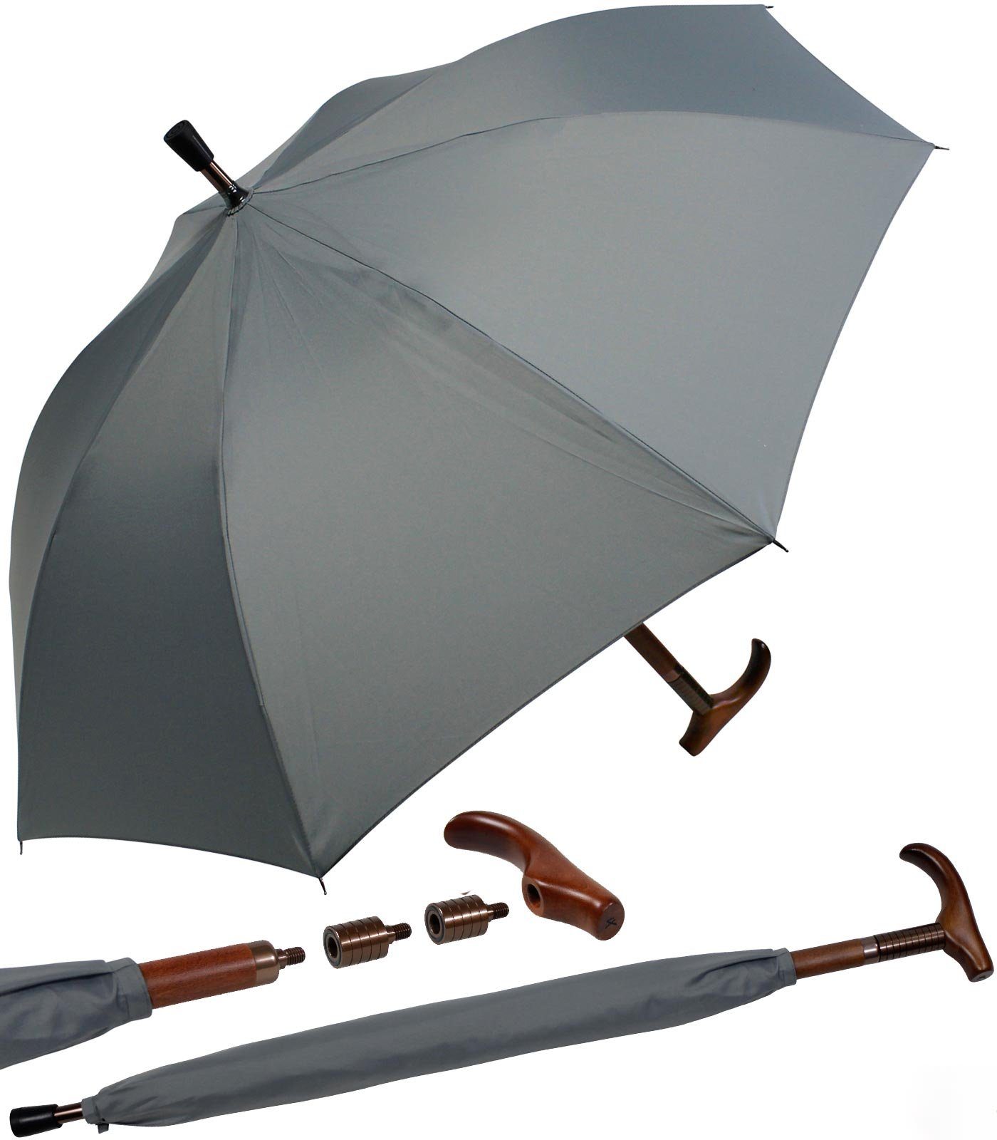 iX-brella Langregenschirm Stützschirm Holzgriff höhenverstellbar sehr stabil, extrem-stabil grau
