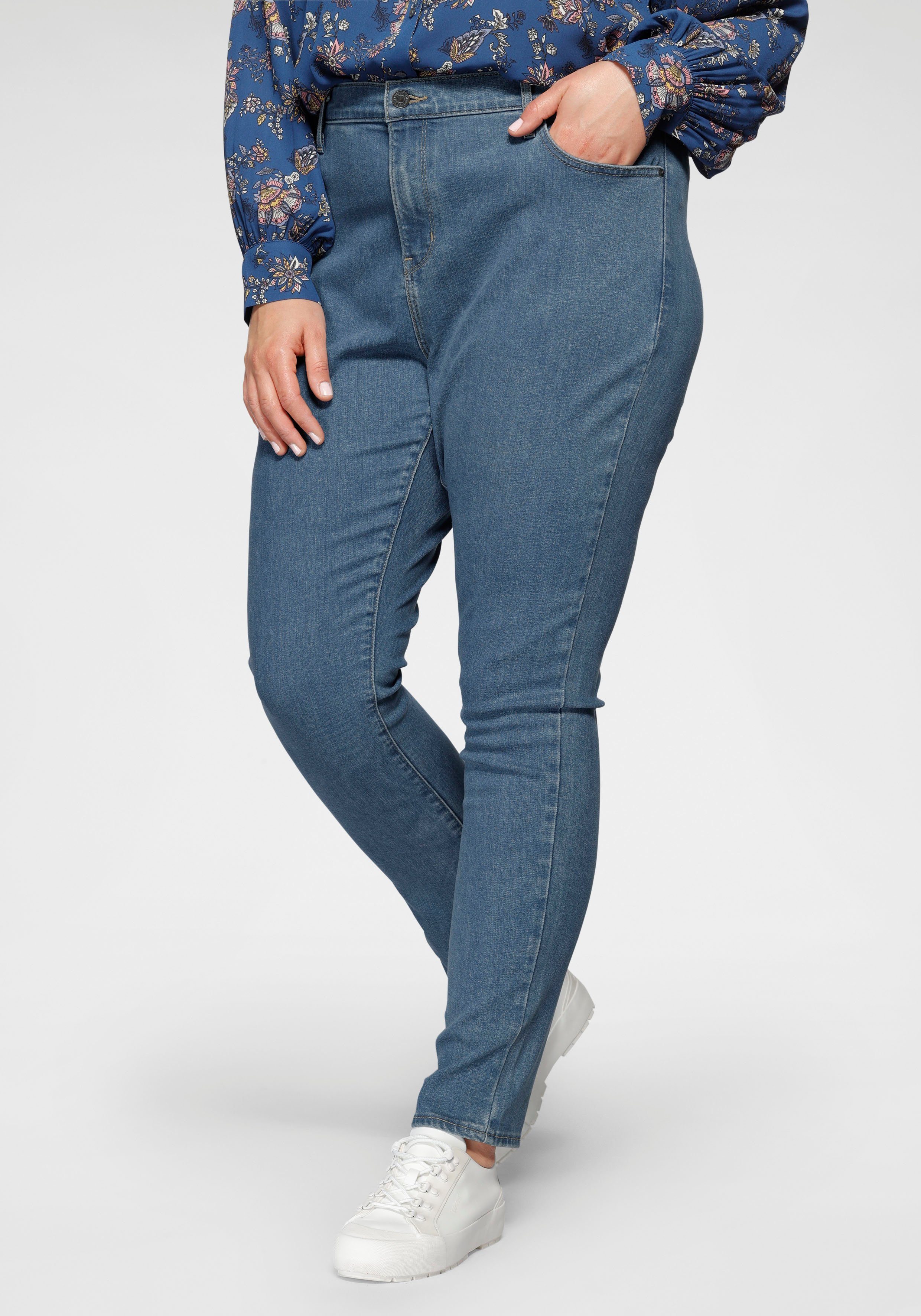 Schnitt Skinny-fit-Jeans Levi's® HI Plus sehr mid-blue SKINNY 721 RISE figurbetonter PL